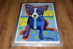Original MM A4-10 - Signed Silkscreen & Acrylic Paint on Paper Blue Dog Painting