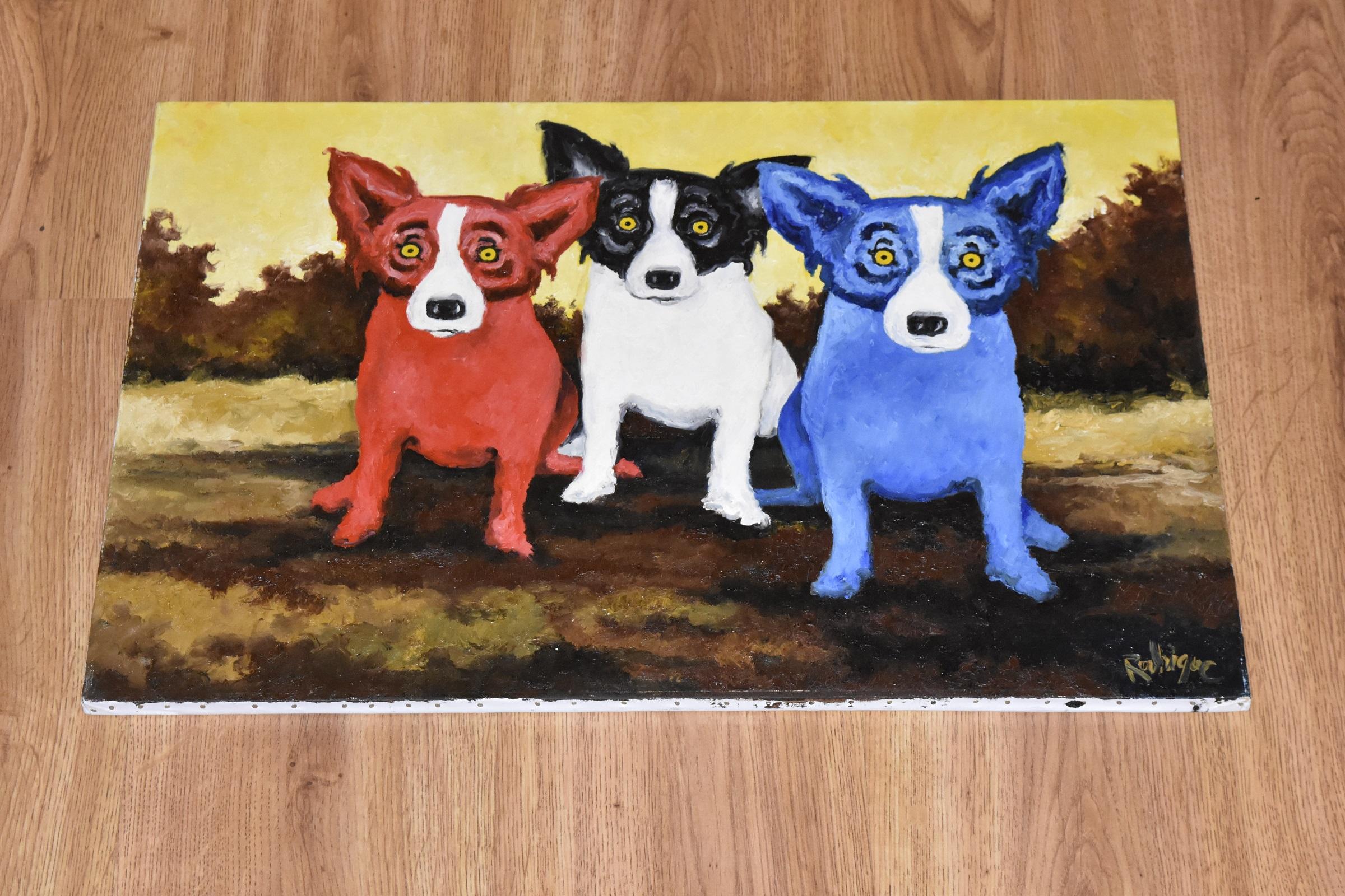 Original - Split Personality - Signed Oil on Canvas Blue Dog 2