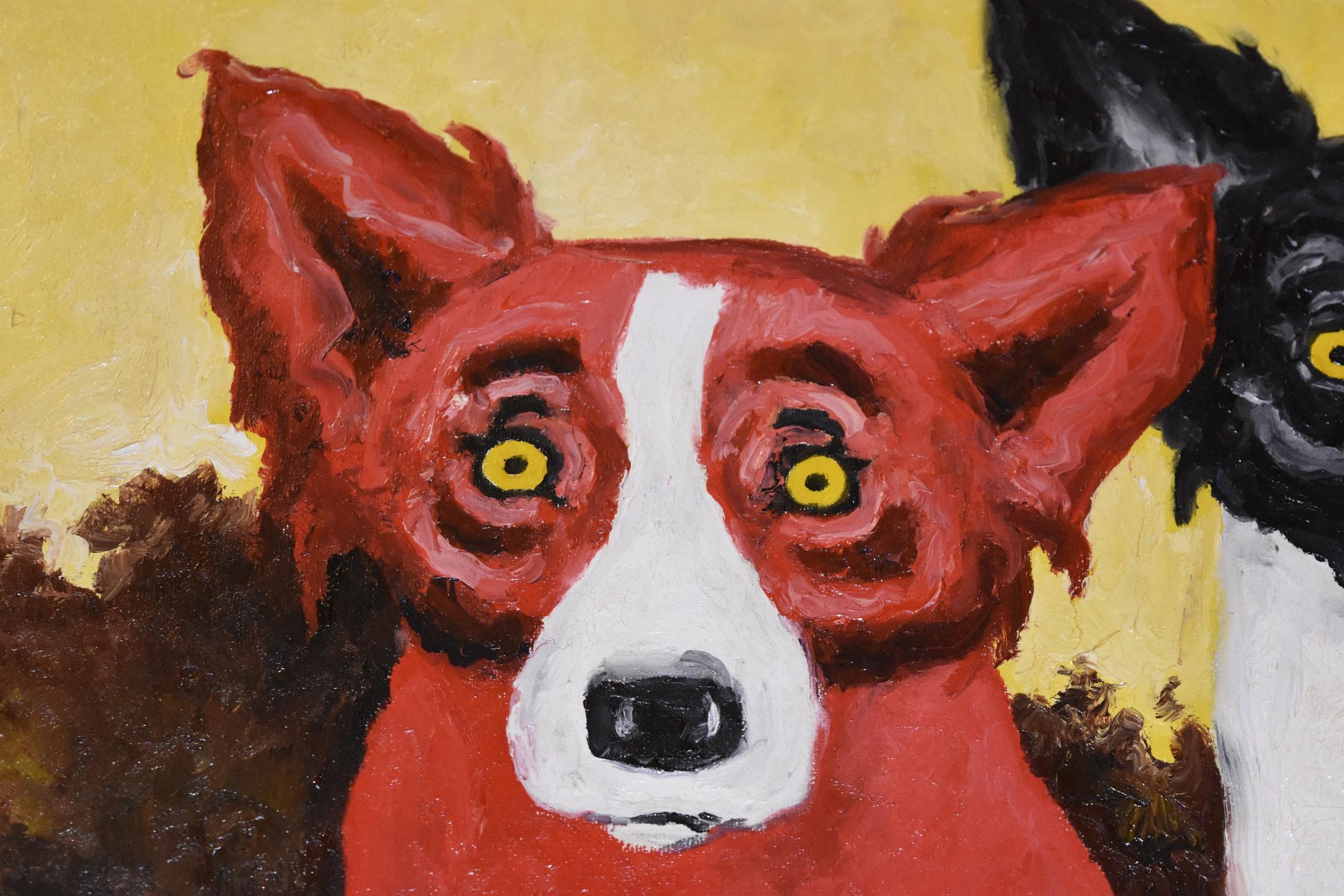 Original - Split Personality - Signed Oil on Canvas Blue Dog - Black Animal Painting by George Rodrigue