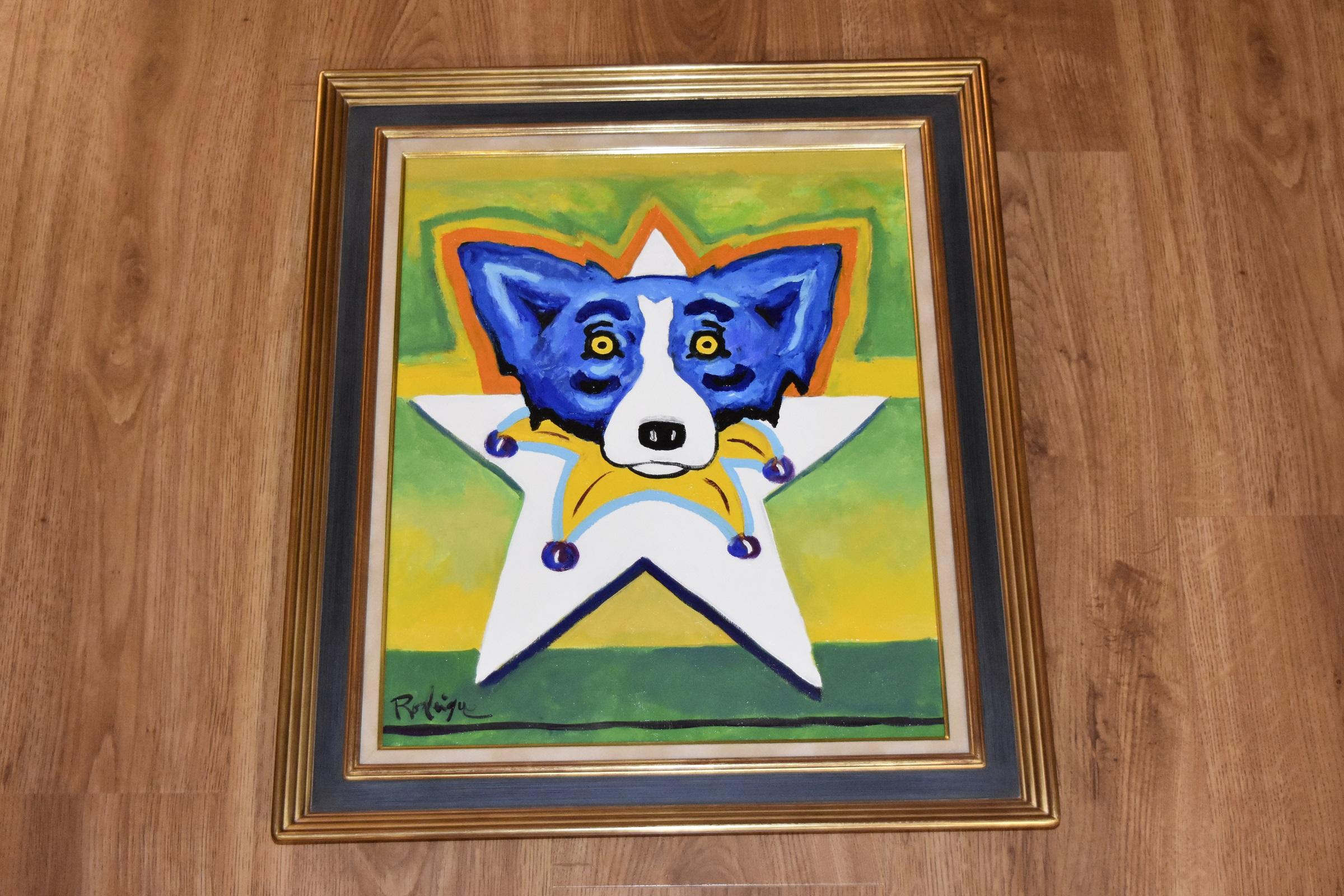 Original - Star of Mardi Gras - Signed Acrylic on Canvas - Blue Dog - Painting by George Rodrigue