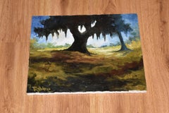 Original Untitled Landscape - Oil on Canvas Signed - Blue Dog