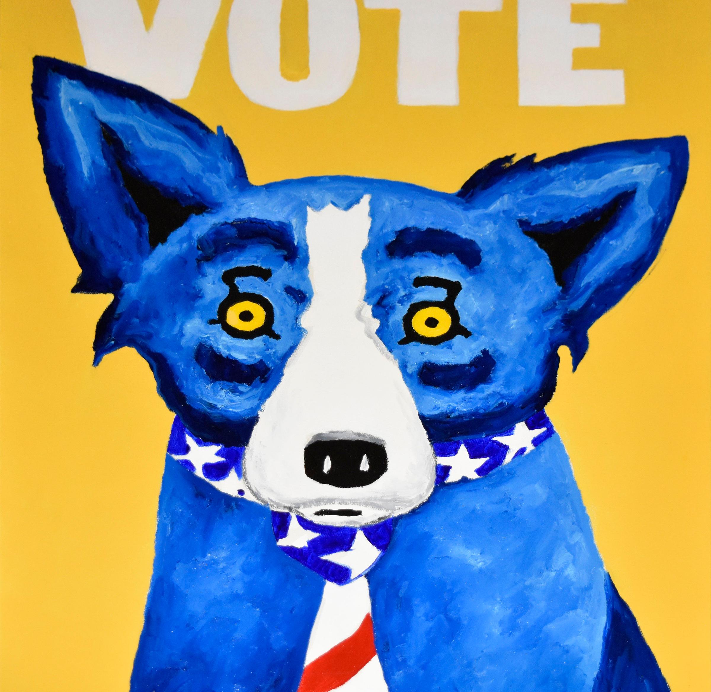 Original - Votez pour moi - Acrylique sur toile - Violet Animal Painting par George Rodrigue