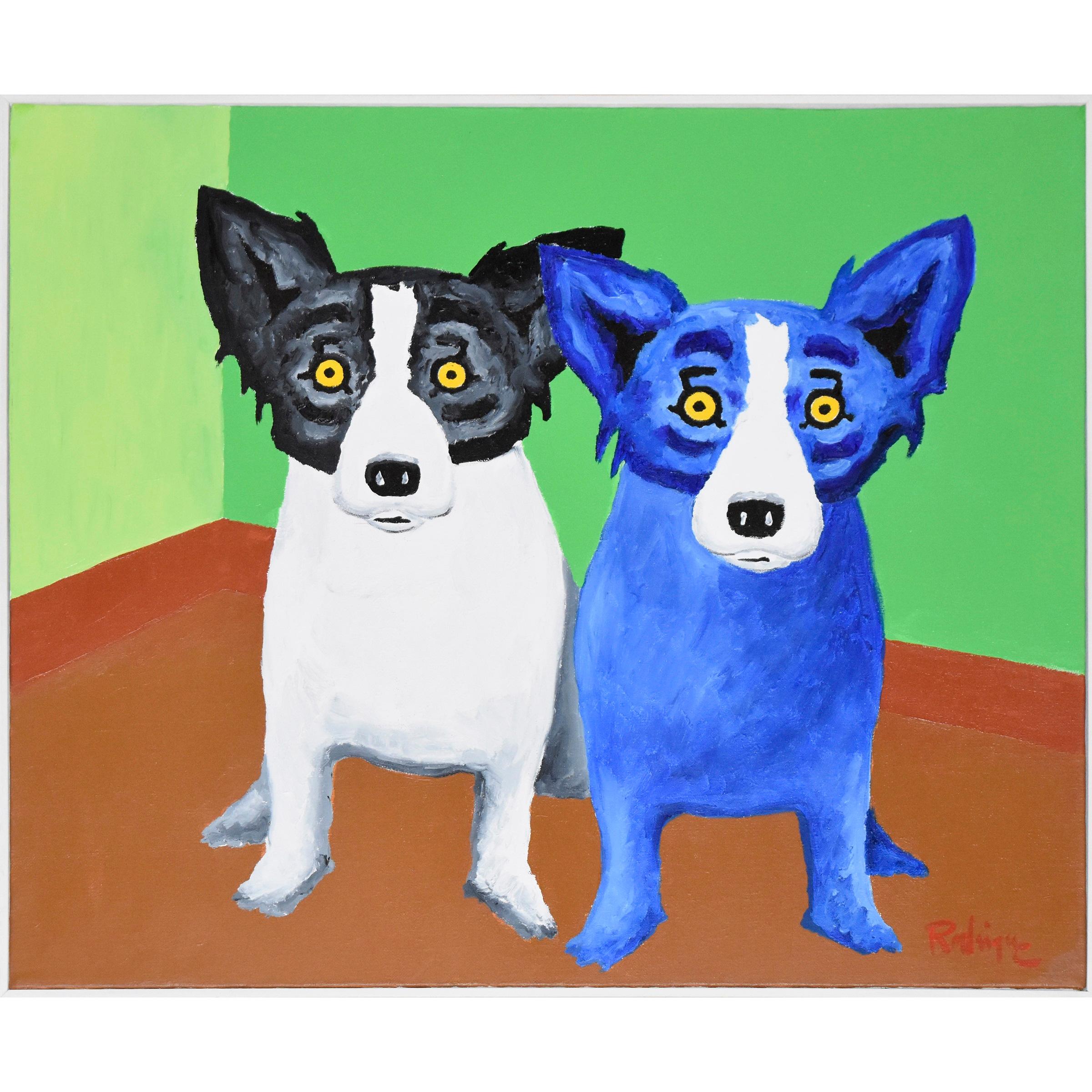 George Rodrigue Animal Painting - Original - Waiting in the Green Room - Oil on Canvas