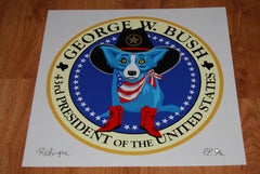 43rd President of the USA George W Bush - White Signed Silkscreen Print Blue Dog