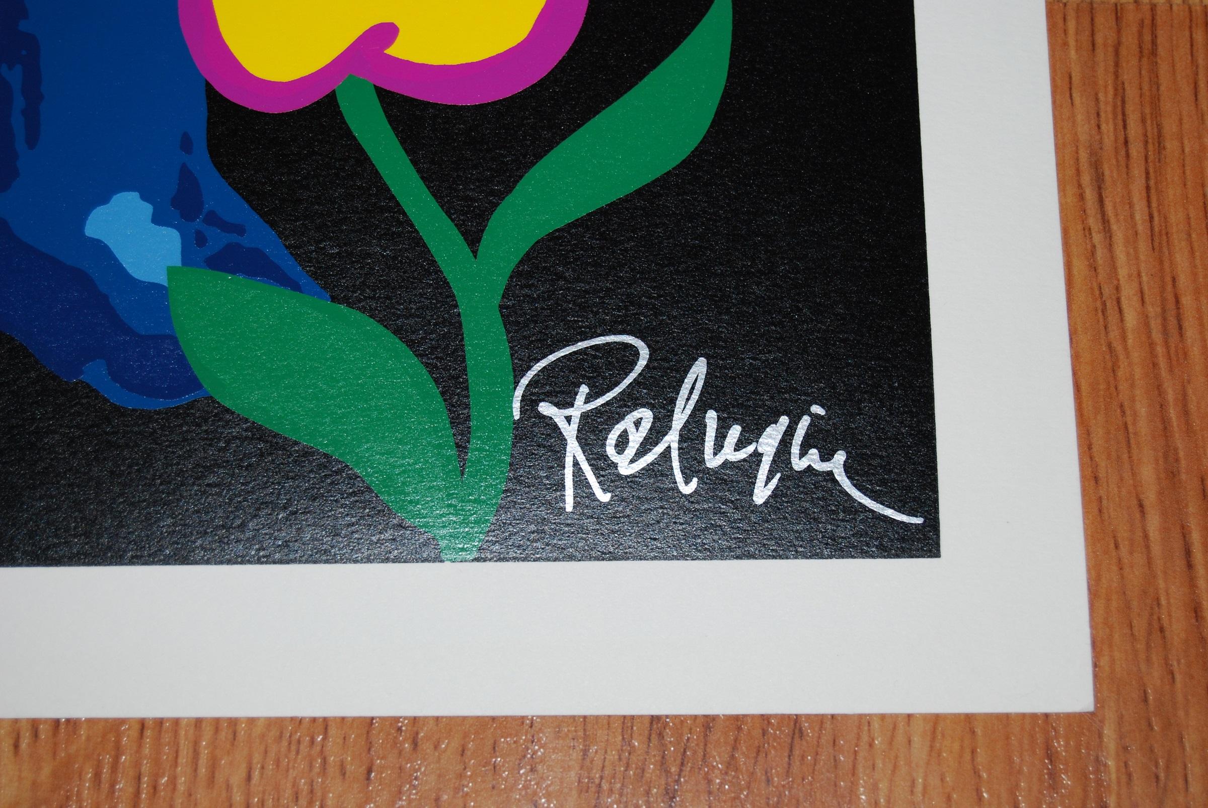 A Chorus Line of Flowers – Blauer Hund mit Siebdruck – signierter Siebdruck – Print von George Rodrigue