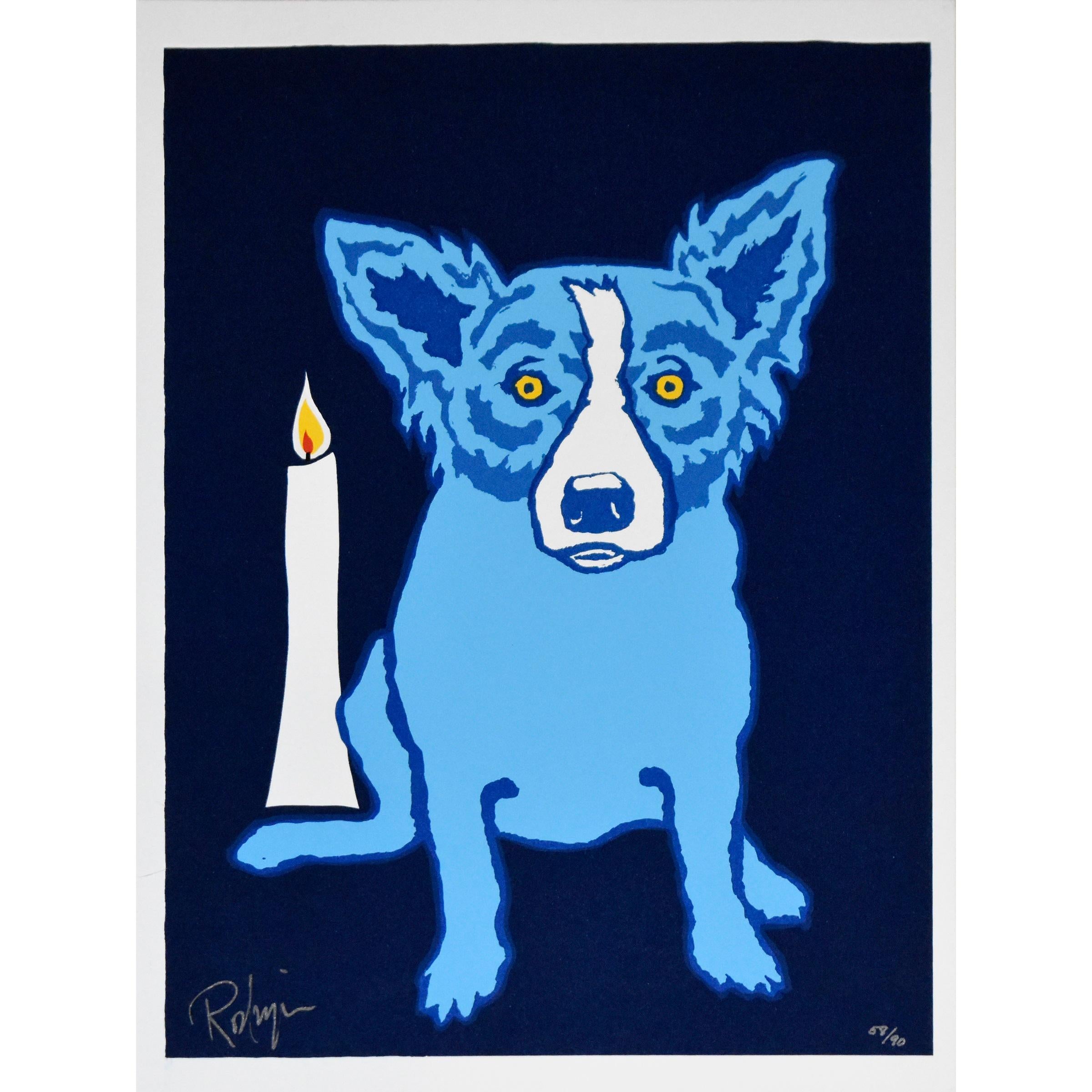 George Rodrigue Animal Print - A Flame in My Heart for You - Blue Dog Silkscreen Print