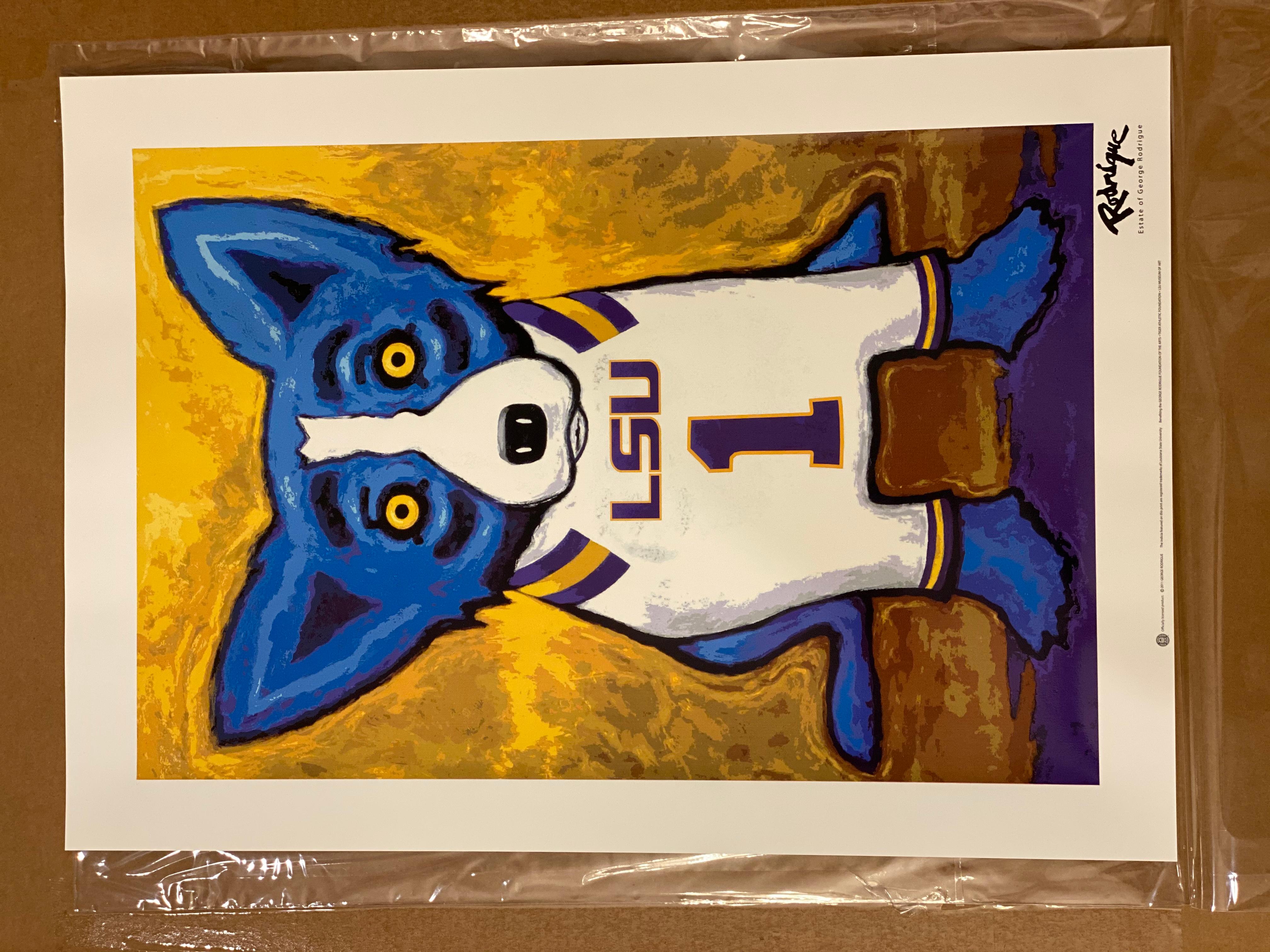 Éventail A Number One Tiger Fan (LSU Blue Dog) - Pop Art Print par George Rodrigue