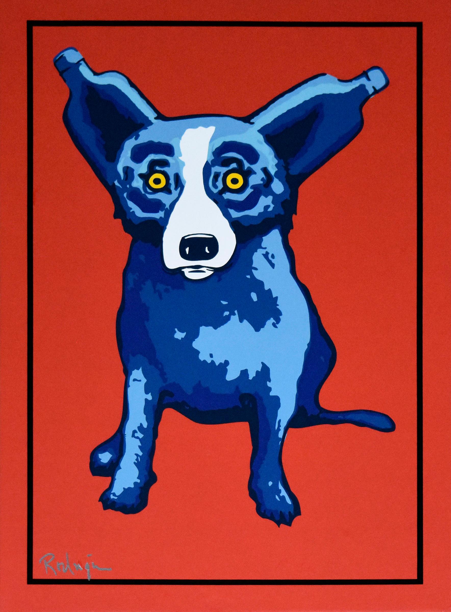 George Rodrigue Animal Print - Absolut Dog on Canvas - Signed Silkscreen Blue Dog Print