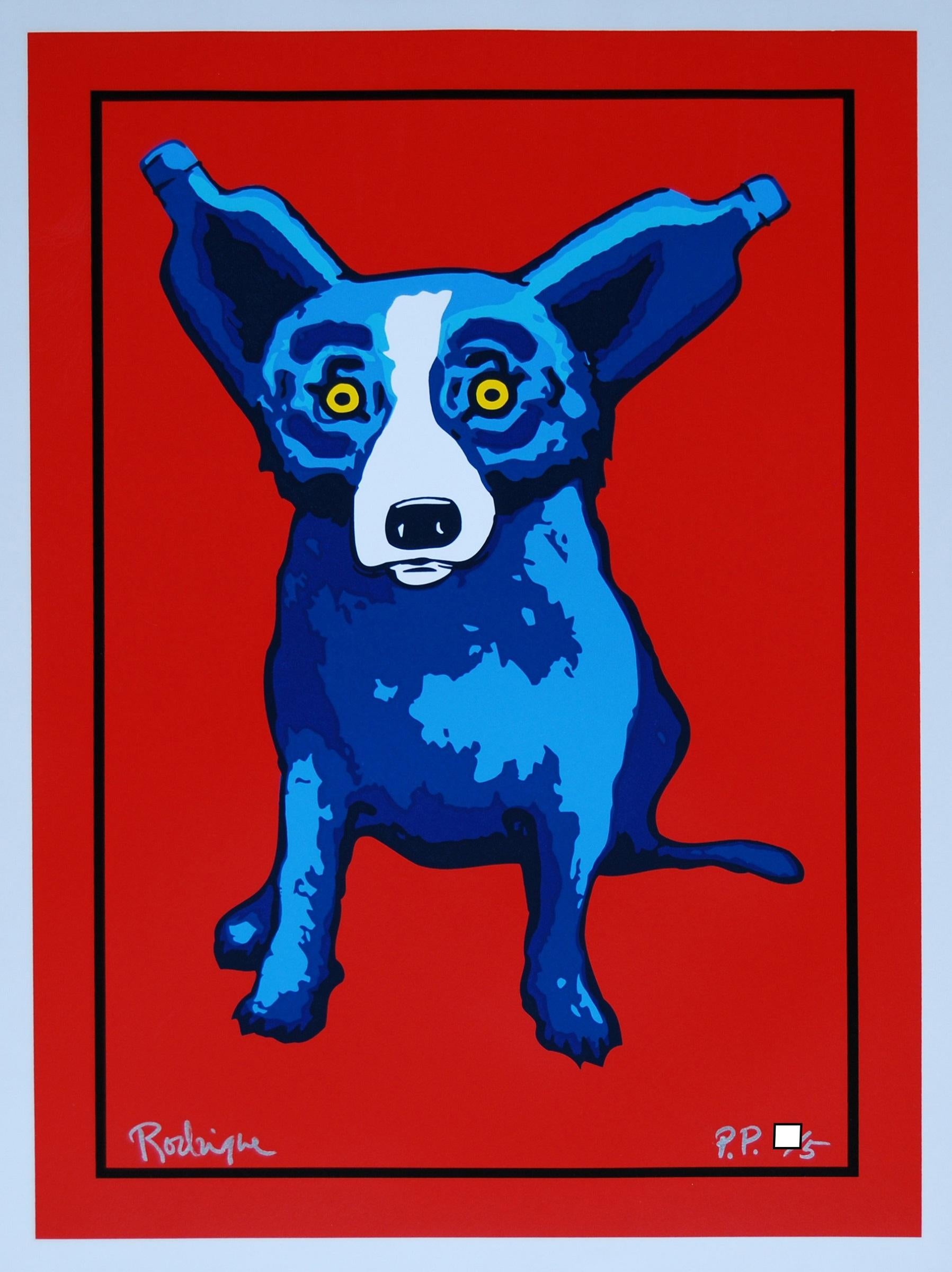 George Rodrigue Animal Print - Absolut Dog - Signed Silkscreen Blue Dog Print 