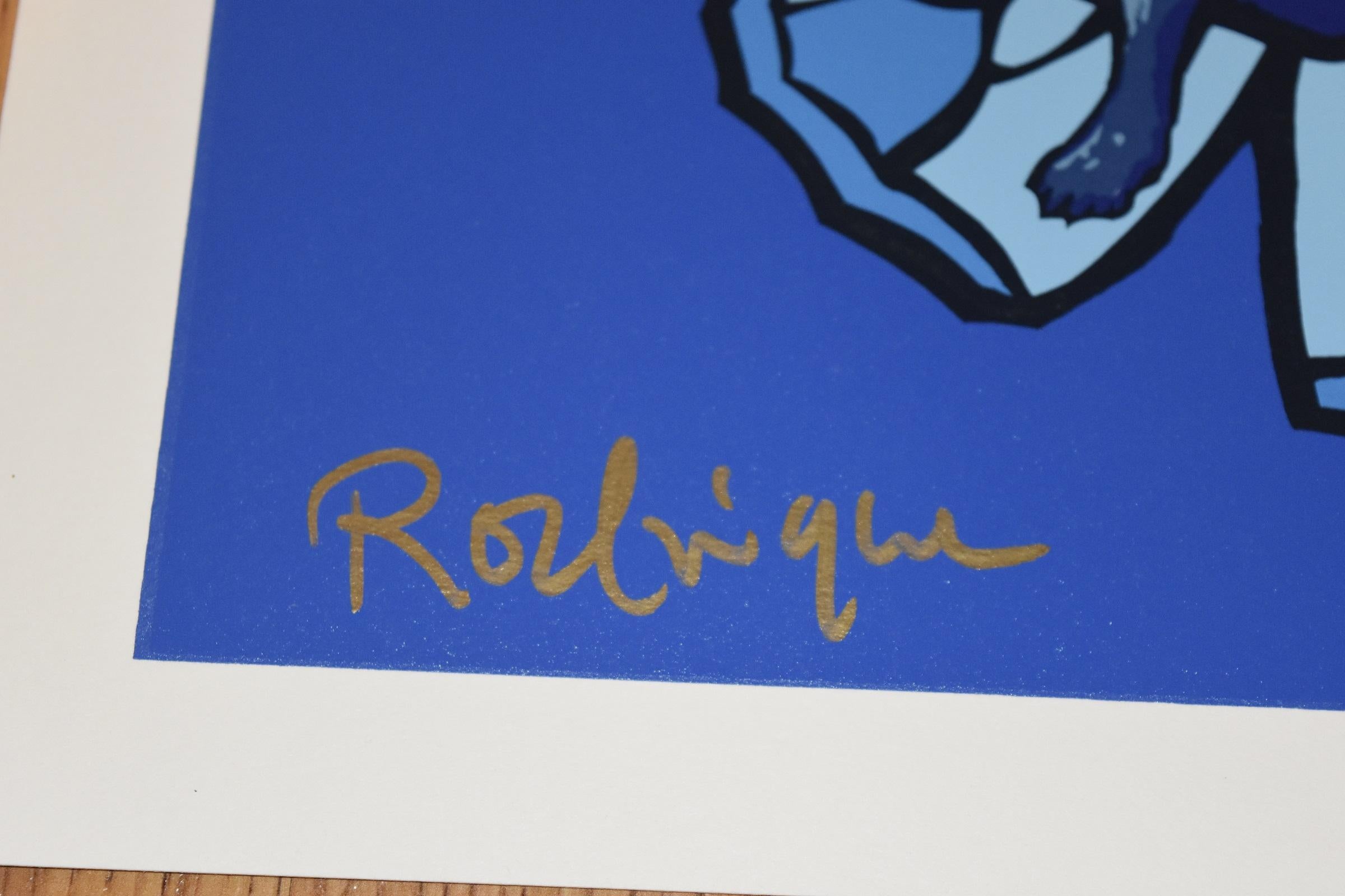 Angel Baby - Serigrafia firmata Stampa festiva cane blu Vendita - Animal Print Blu di George Rodrigue