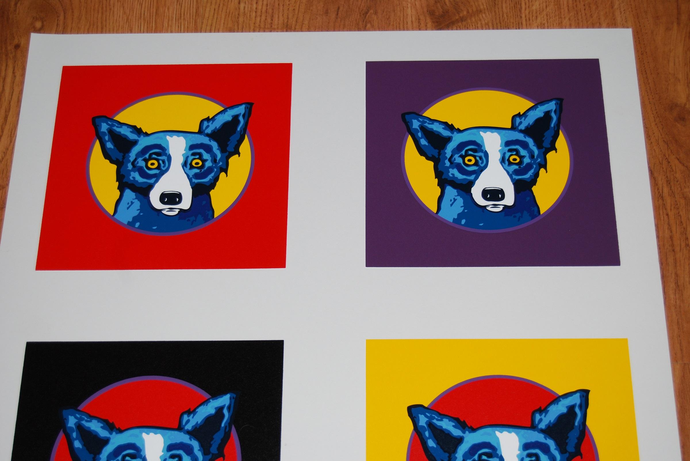 Beat My Drum - Signed Silkscreen Print Blue Dog - Brown Animal Print by George Rodrigue