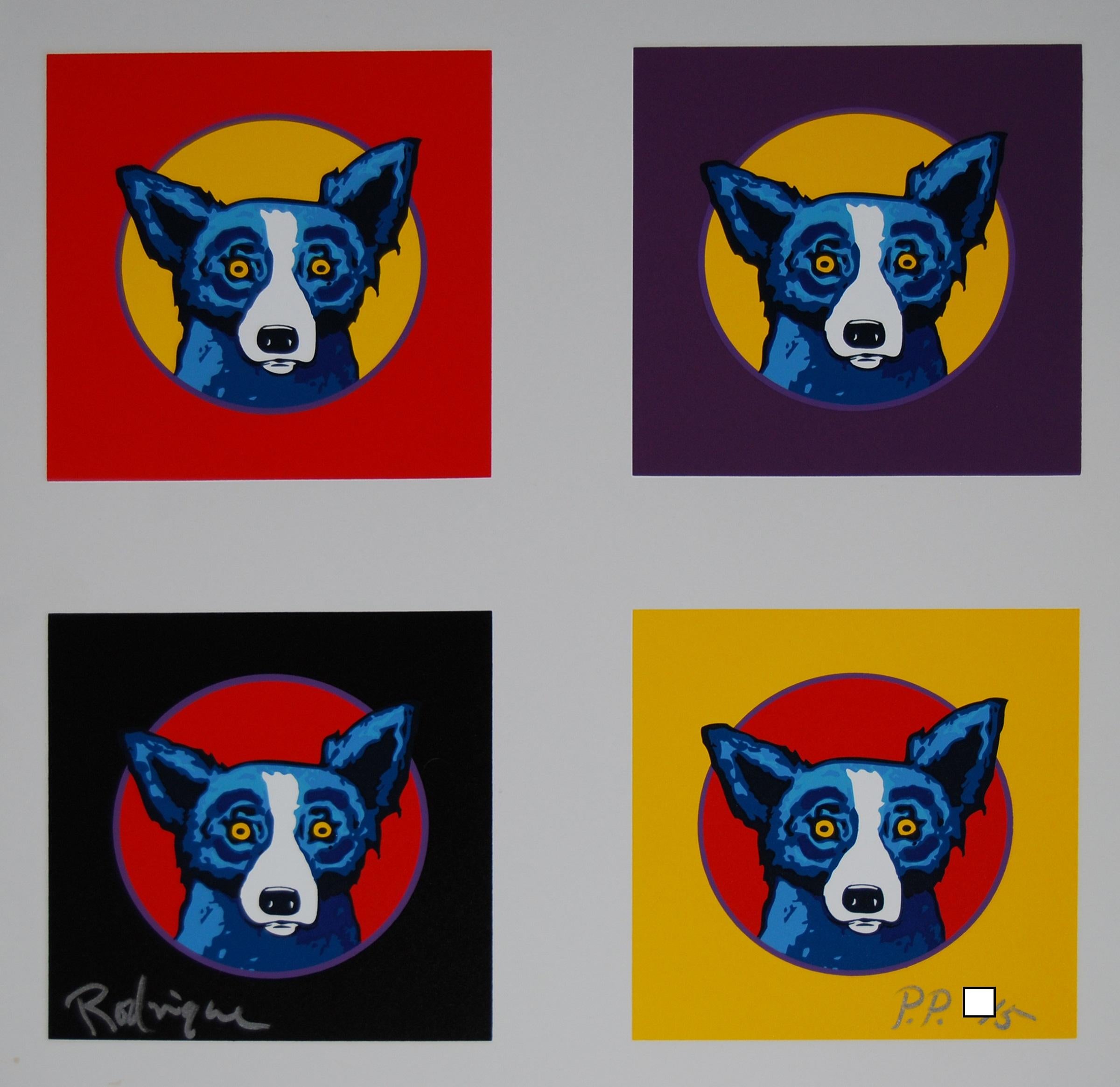 George Rodrigue Animal Print - Beat My Drum - Signed Silkscreen Print Blue Dog