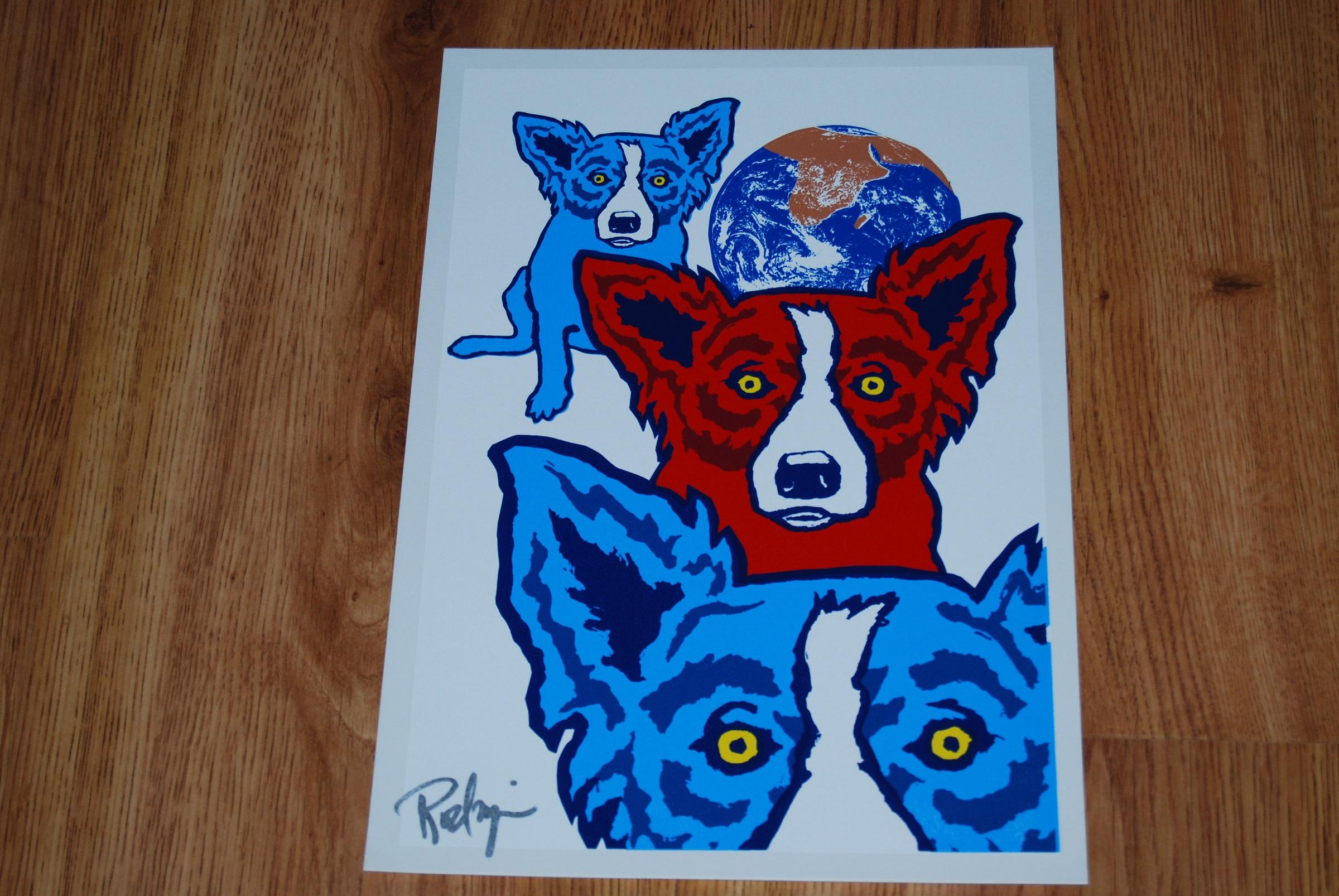 Tra i miei buoni fratelli White - Stampa serigrafica firmata del cane blu - Print di George Rodrigue