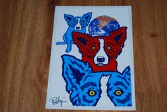 Between My Good Brothers White - Signed Silkscreen Blue Dog Print