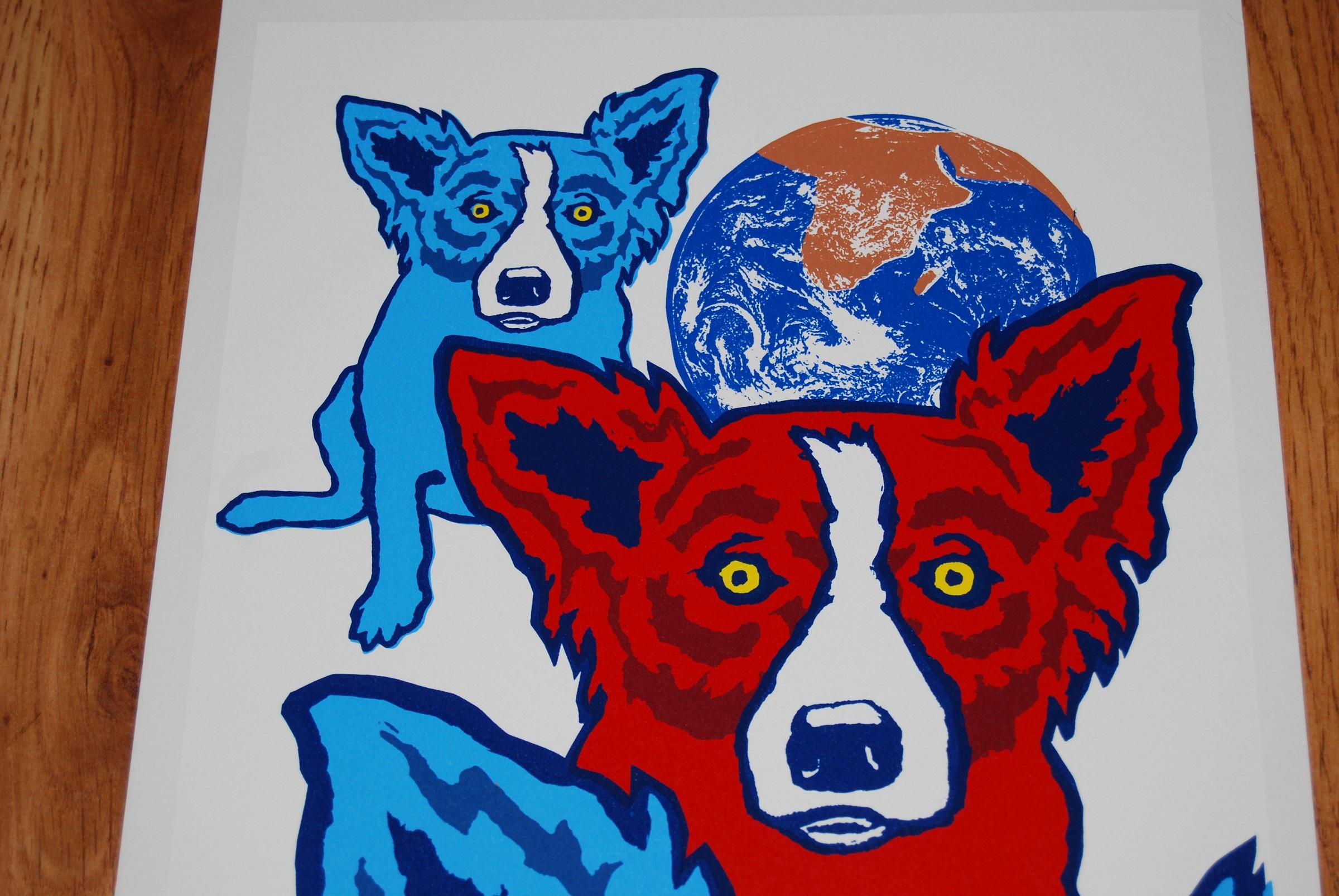 Tra i miei buoni fratelli White - Stampa serigrafica firmata del cane blu - Print Pop Art di George Rodrigue