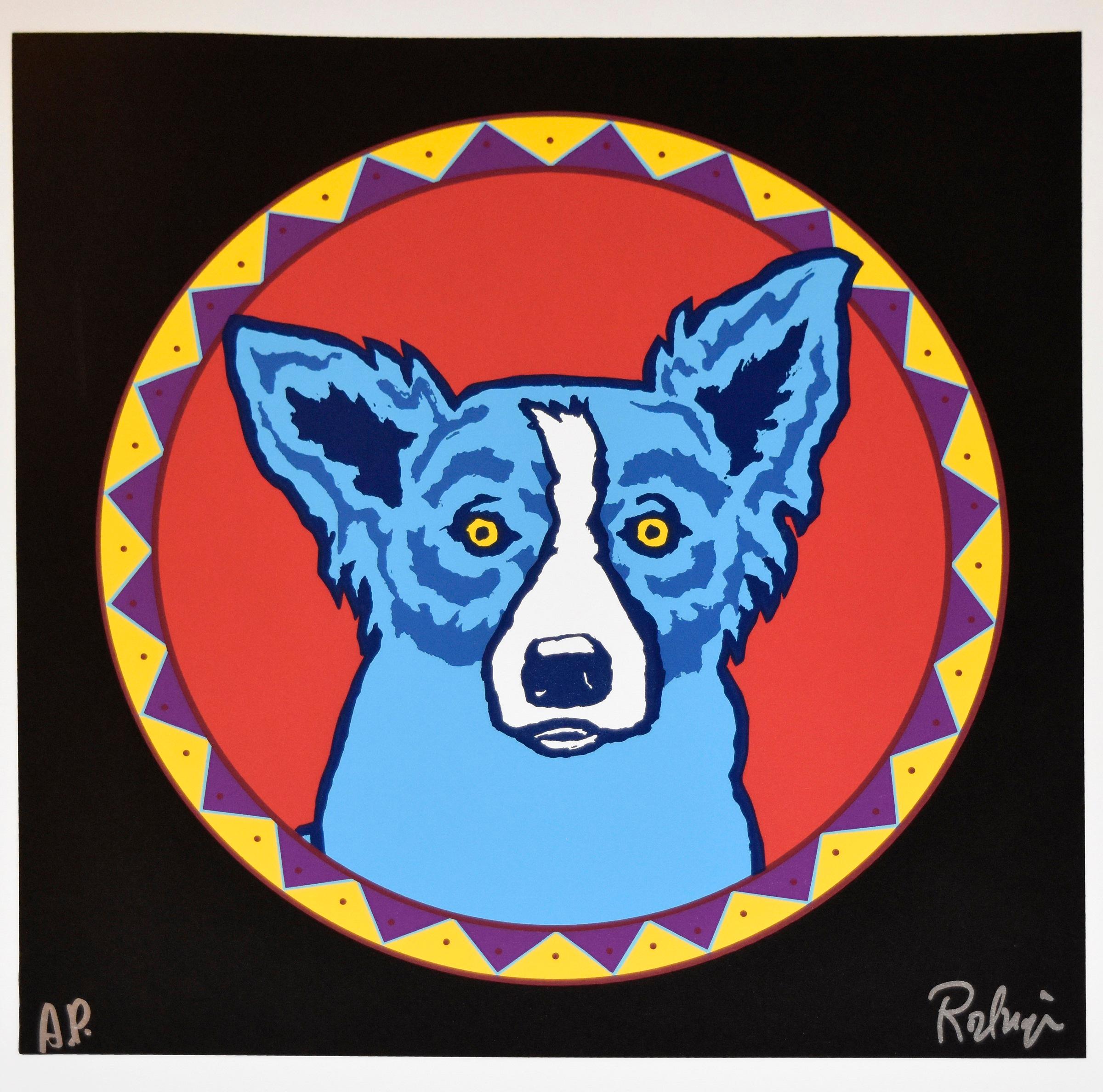 George Rodrigue Animal Print - Big Chief Blues - Silkscreen Signed Print - Blue Dog