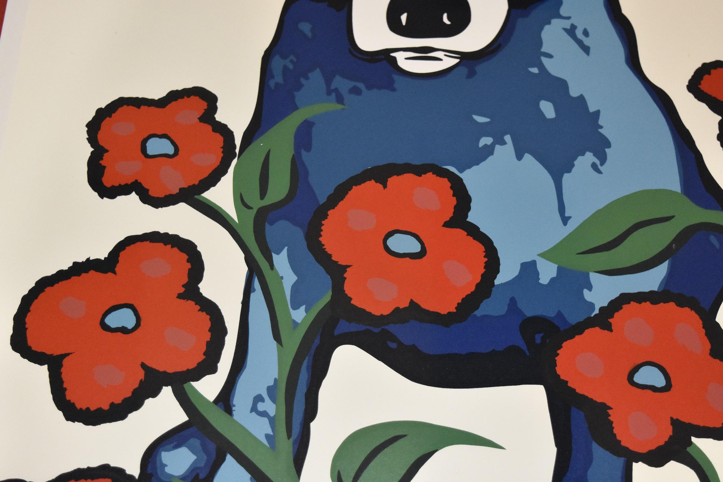 blue dog yellow background