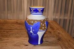 Blue Dog Cameo Glass Decorative Vase