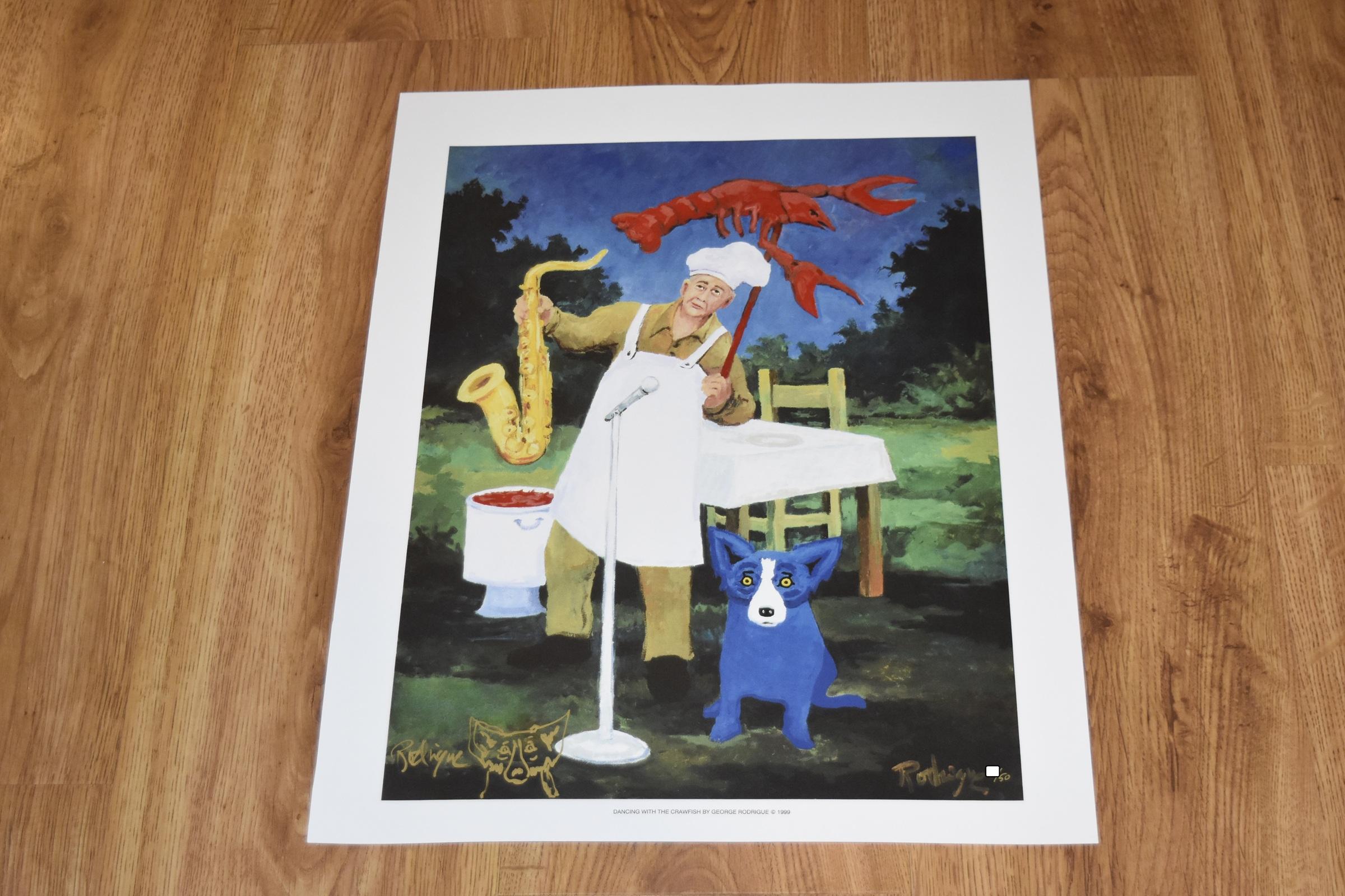 Dog Blue Dancing with the Crawfish - Print de George Rodrigue