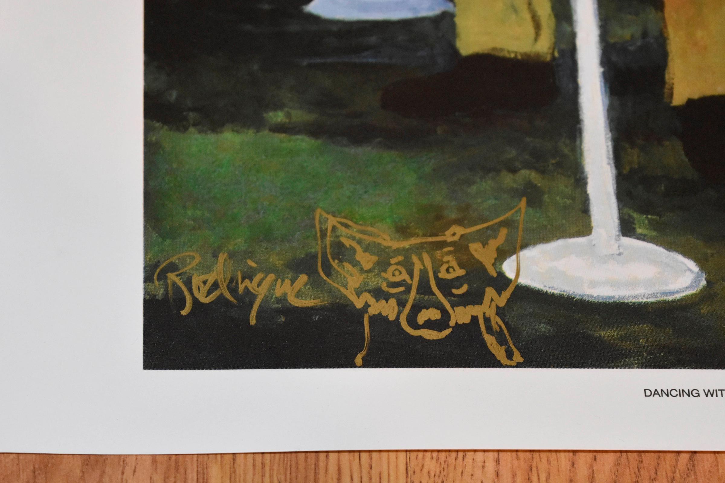 Dog Blue Dancing with the Crawfish - Noir Animal Print par George Rodrigue