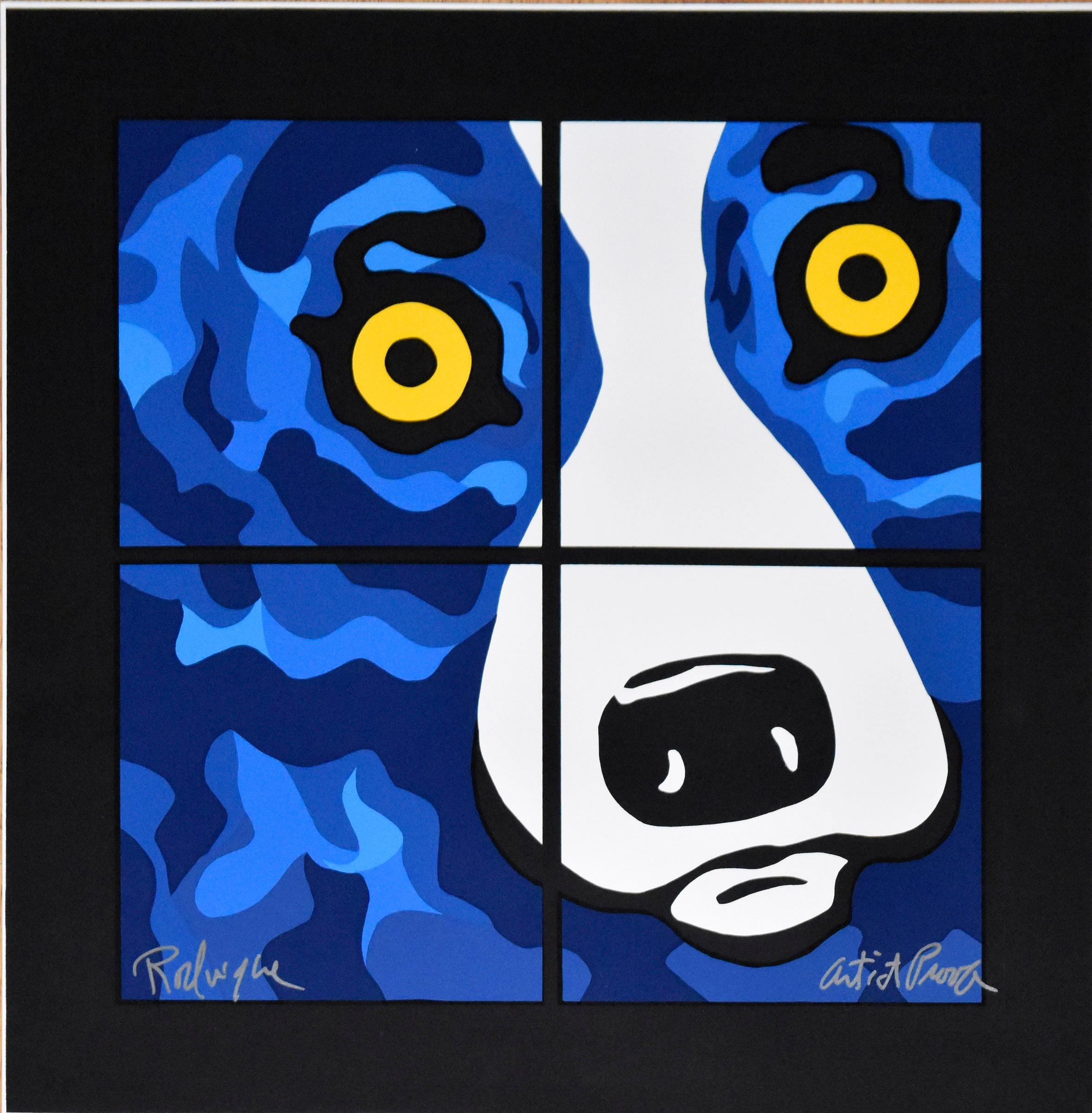 George Rodrigue Animal Print – Blauer Hund "Dependence - Schwarz"