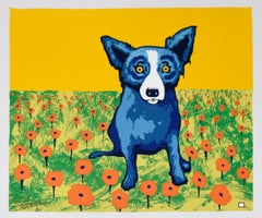 Blue Dog "Flowers Bring Me Luck" Signed Numbered Print