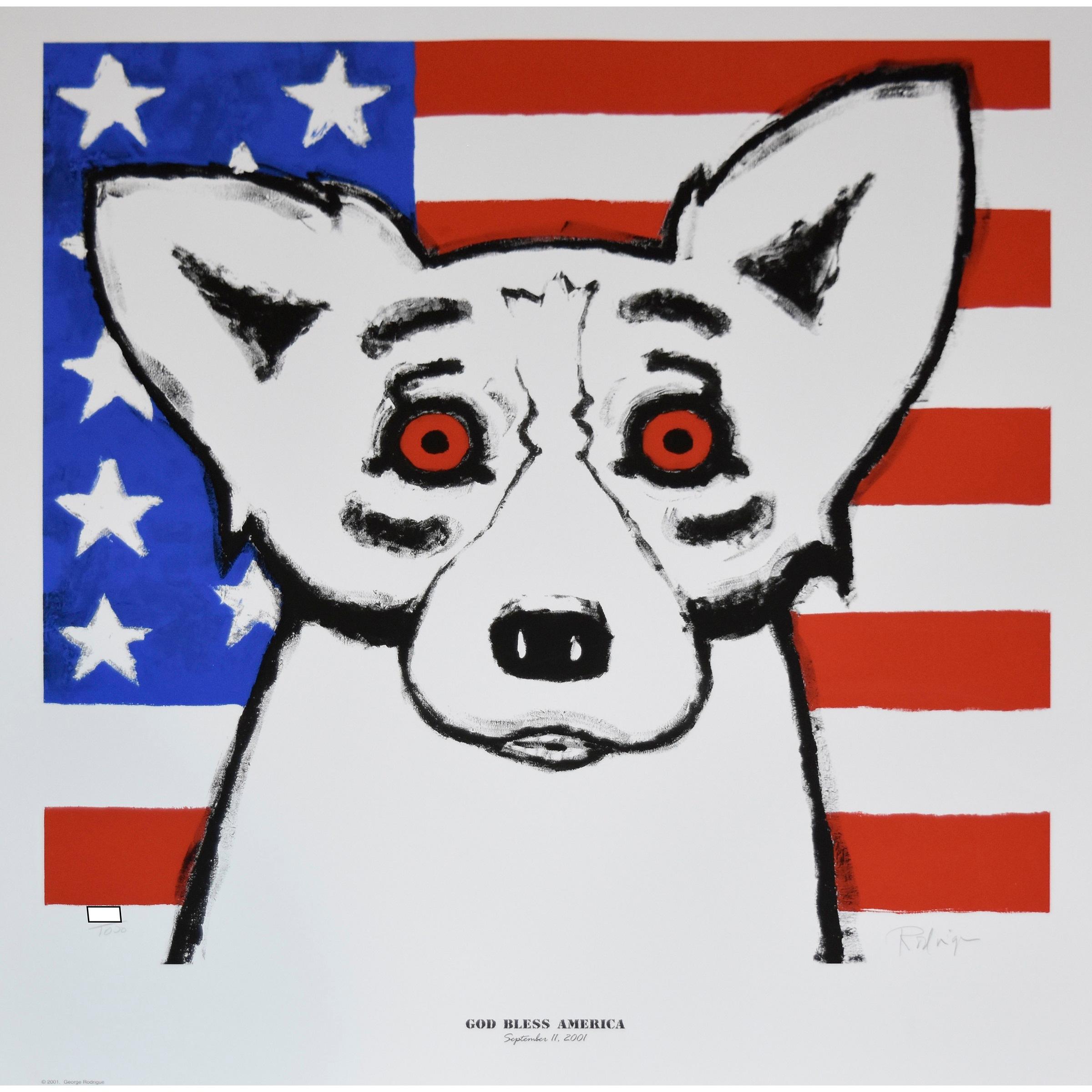 George Rodrigue Animal Print - Blue Dog "God Bless America"
