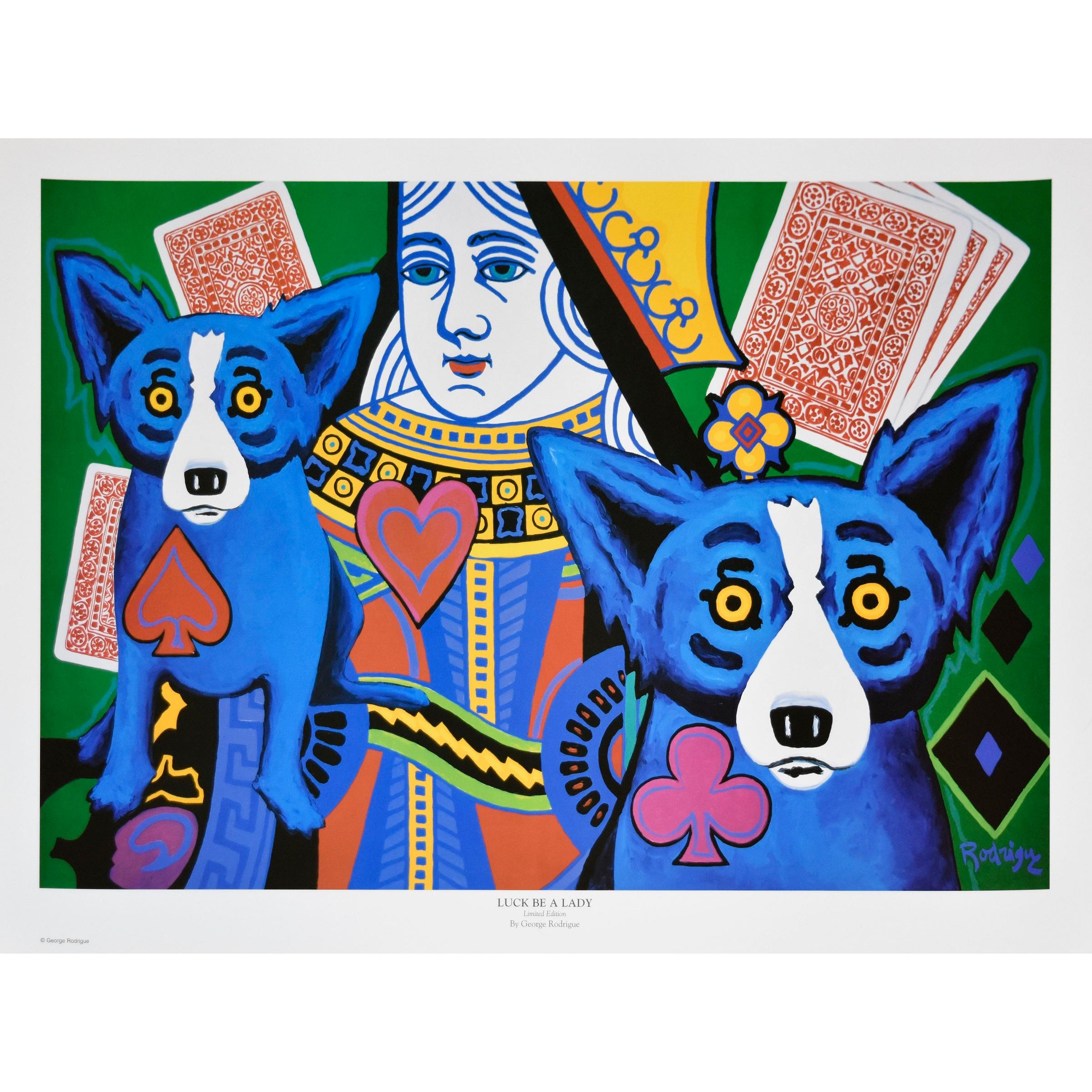 George Rodrigue Animal Print - Blue Dog "Luck Be a Lady"
