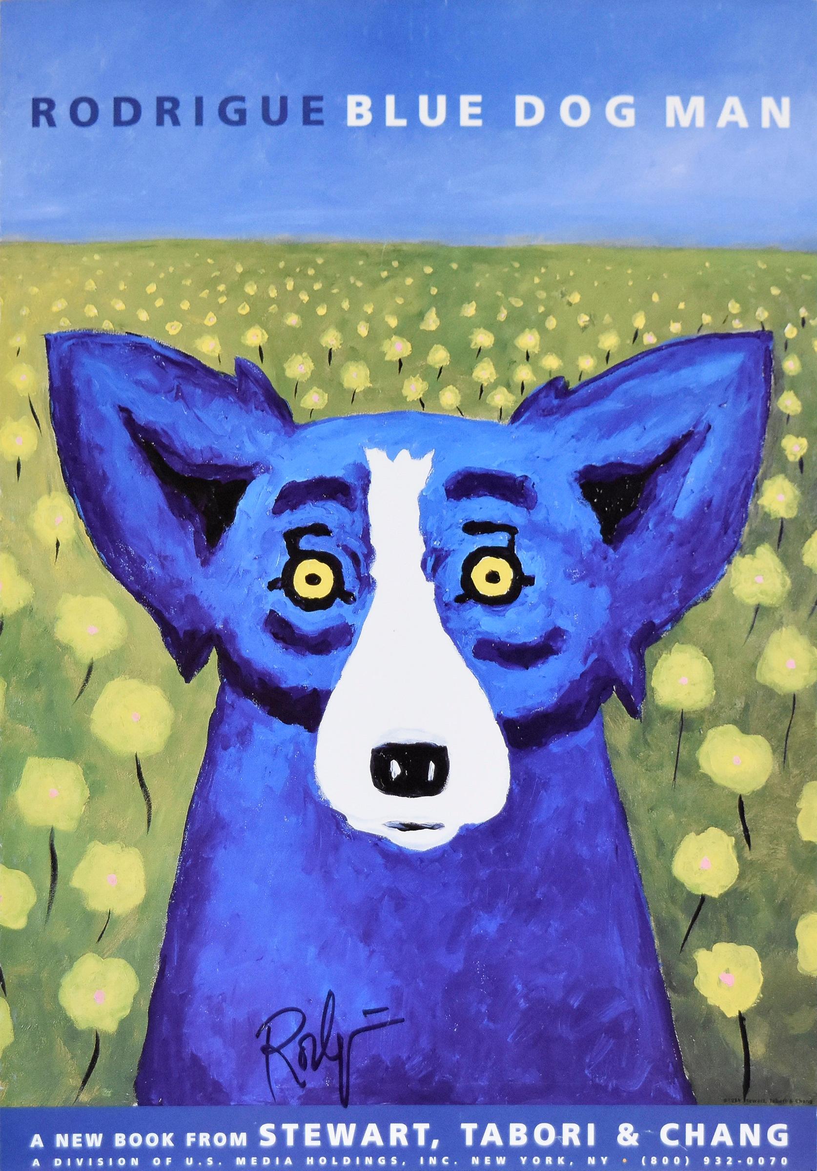Affiche publicitaire du livre « Blue Dog Man » - Violet Animal Print par George Rodrigue
