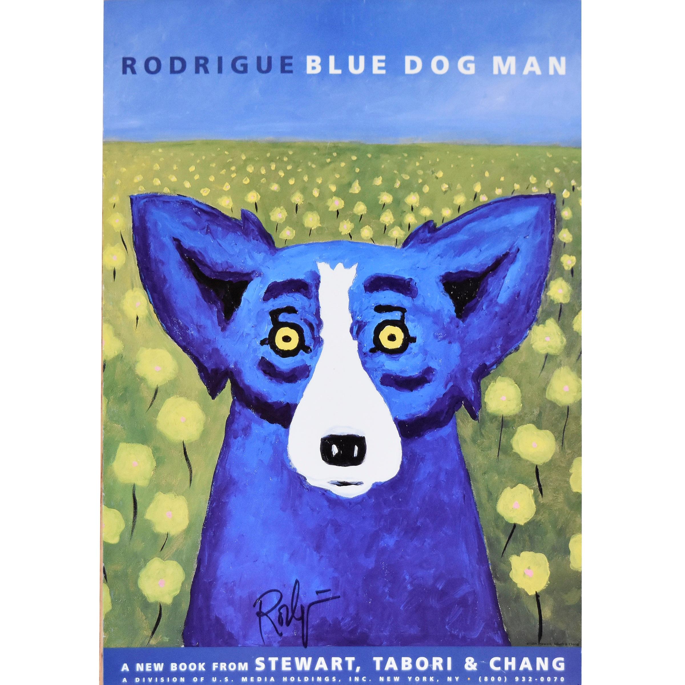 George Rodrigue Animal Print – „Blue Dog Man“ Buch-Werbeplakat