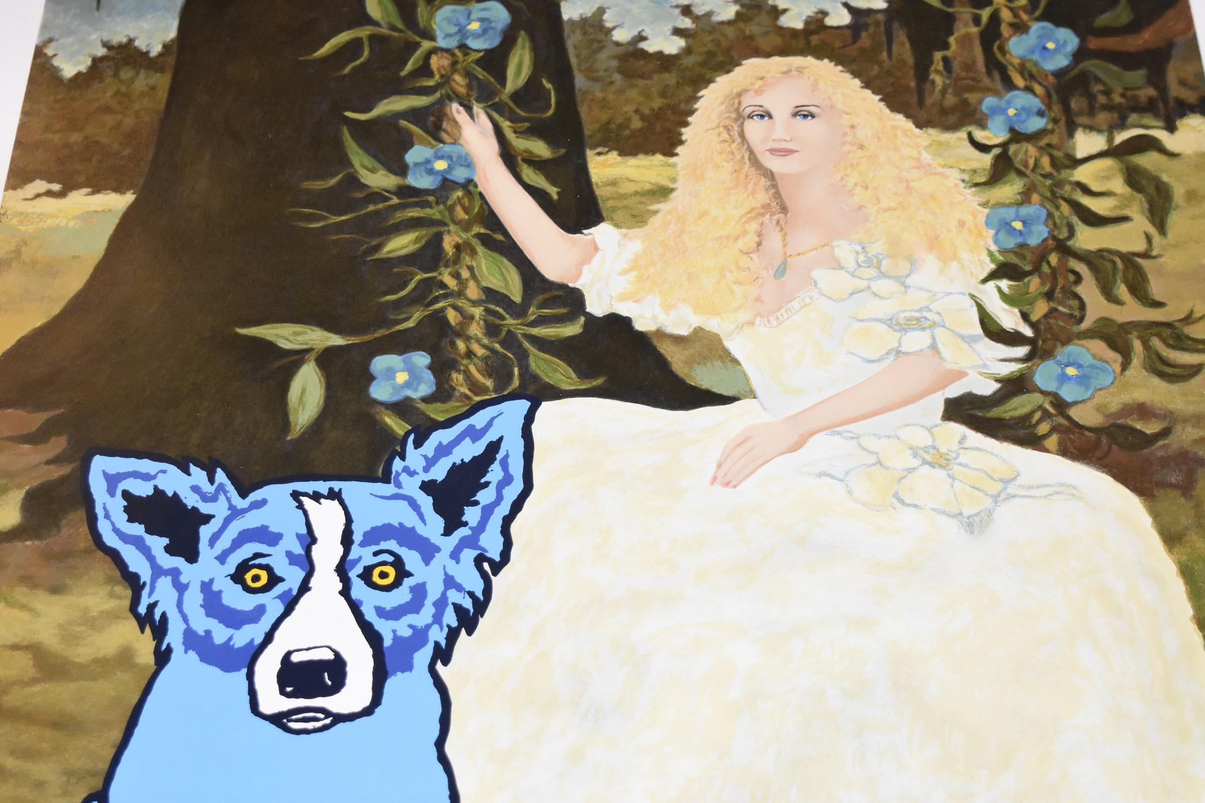 Lot de 4 tirages signés et numérotés « Morning Glories with Tiffany » avec chien bleu - Pop Art Print par George Rodrigue