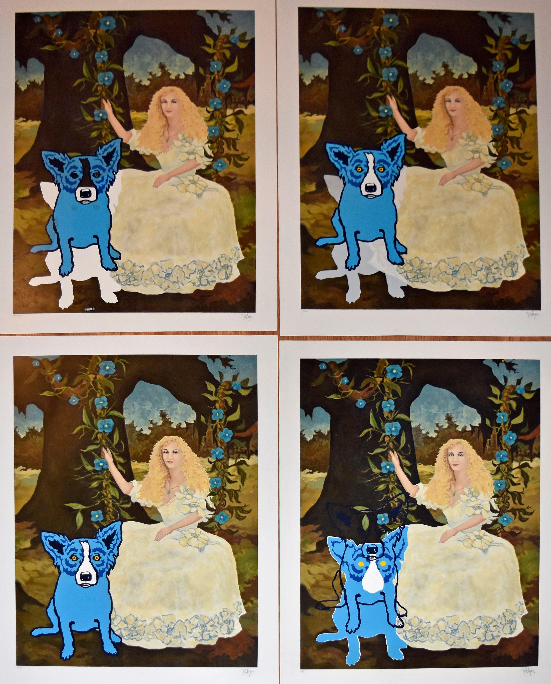 Set von 4 signierten, nummerierten Drucken „Morning Glories with Tiffany“ mit blauem Hund im Angebot 2