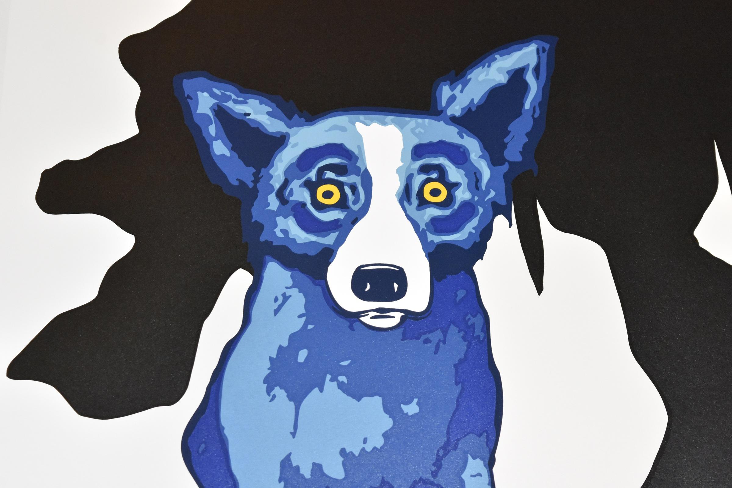 This Blue Dog work consists of a blue and a red dog sitting on a white background with a black tree between them. The dogs have soulful yellow eyes.  This pop art animal original silkscreen print is hand-signed by the artist.

Artist:  George