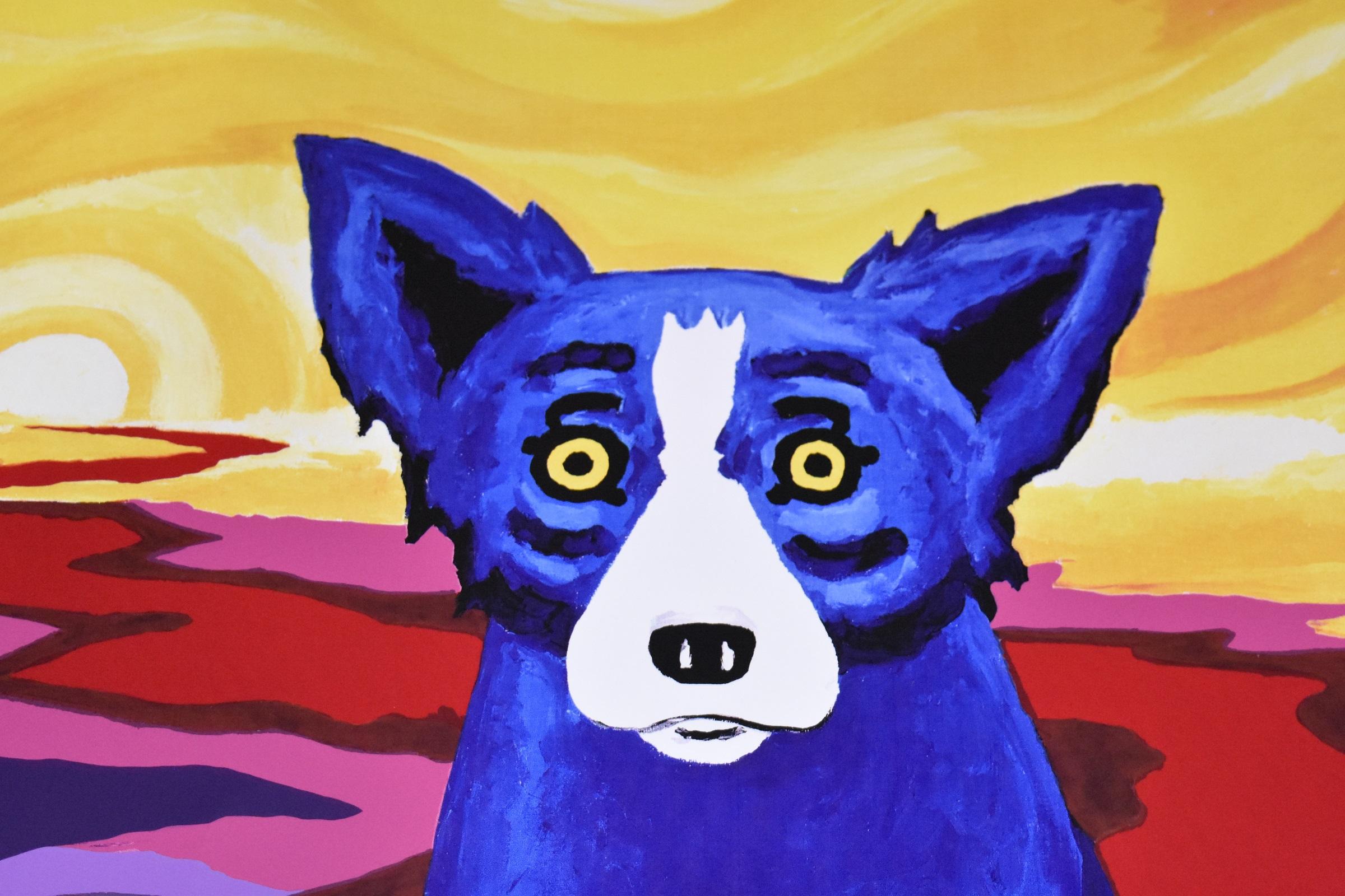blue dog painting friends