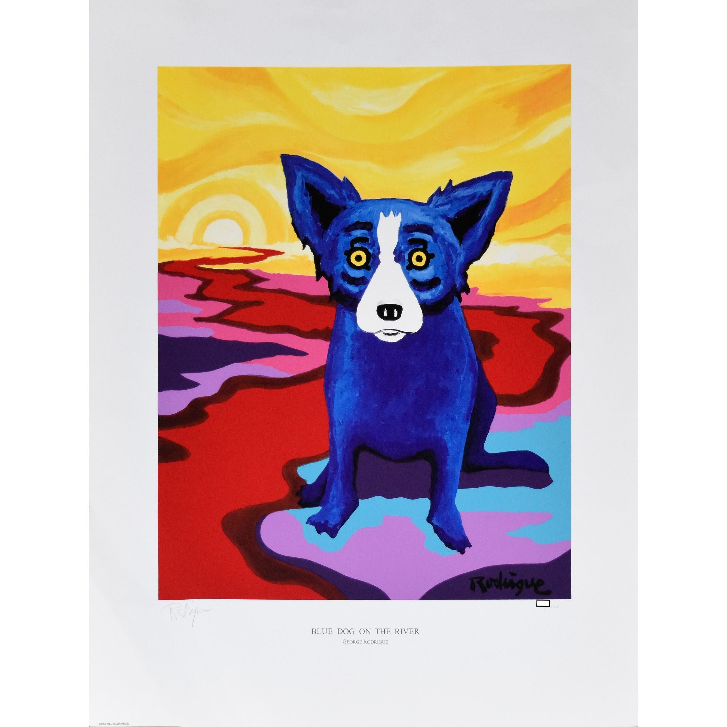George Rodrigue Animal Print - Blue Dog on the River
