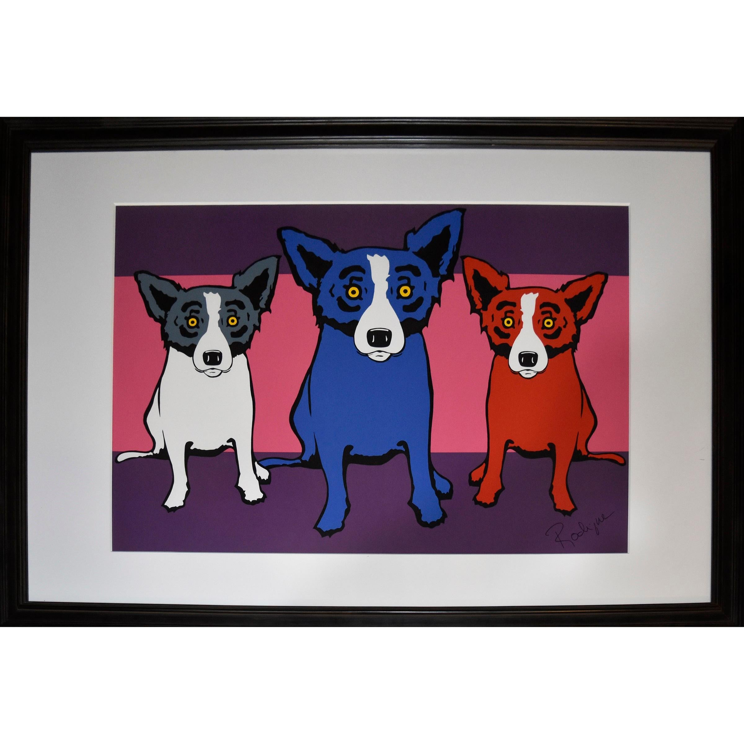 George Rodrigue Animal Print - Blue Dog "Pink Shoelaces" - Signed Numbered Print