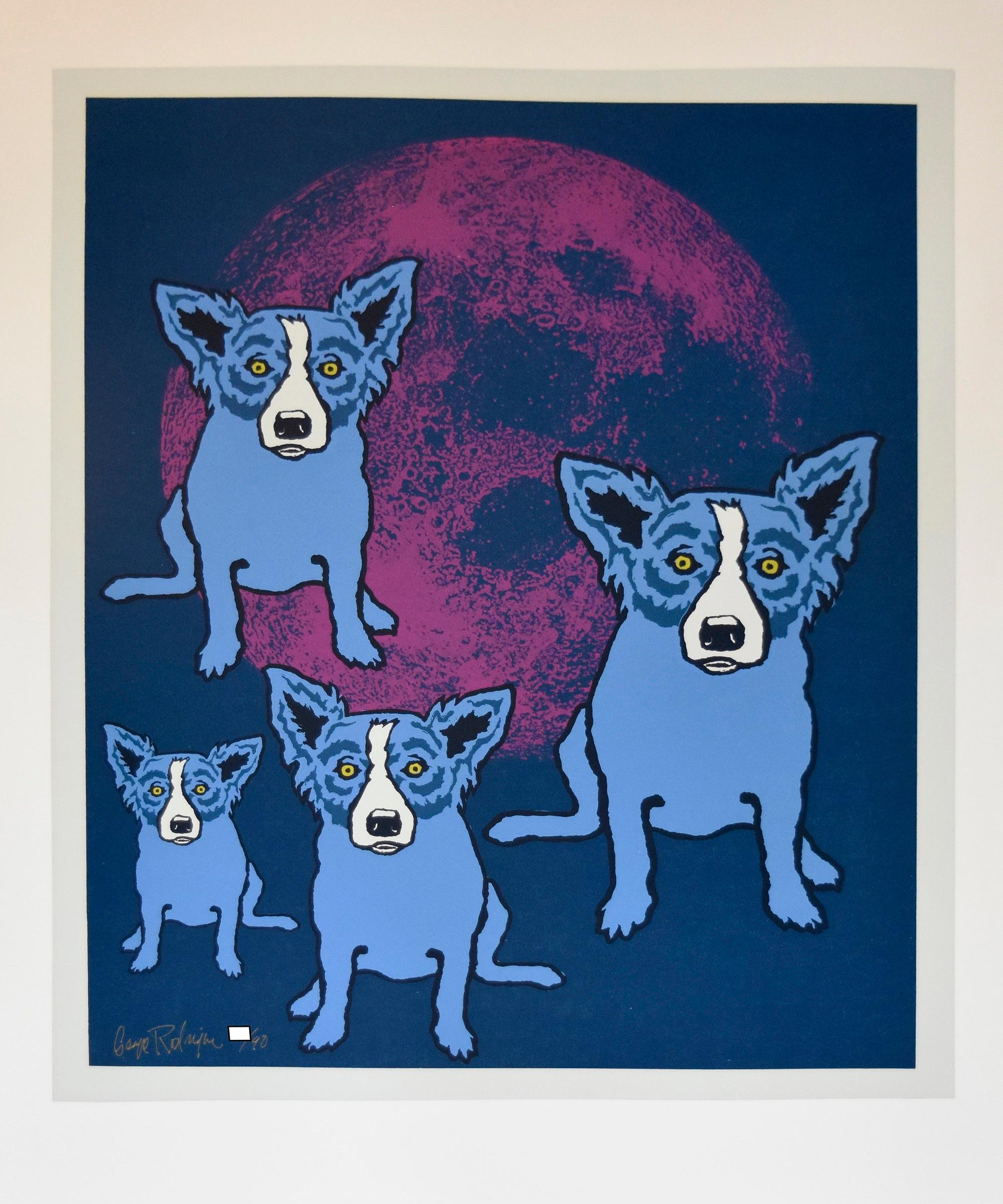 George Rodrigue Animal Print - Blue Dog "Purple Moon" - Signed Numbered Print