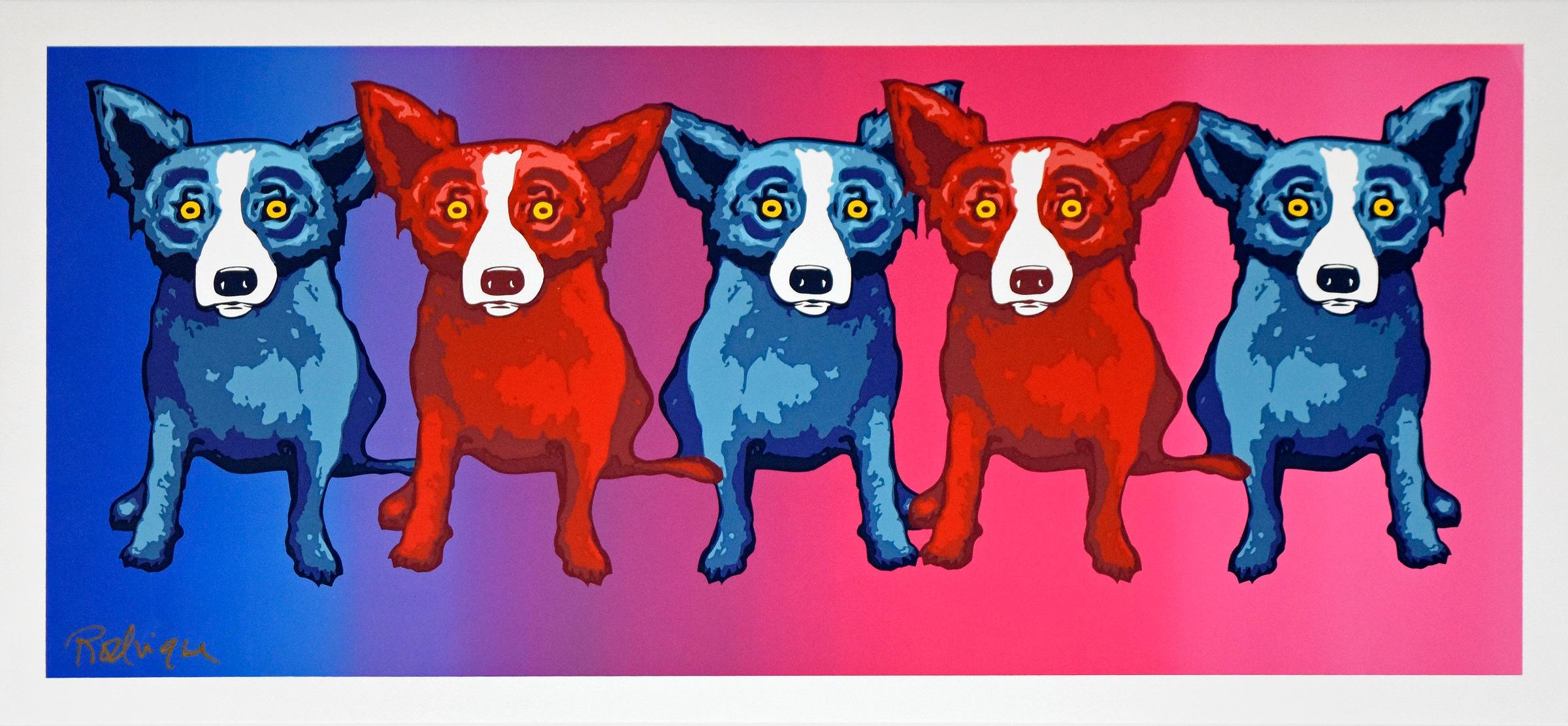 George Rodrigue Animal Print - Blue Dog "She Loves Me, She Loves Me Not, She Loves Me" Print Signed Artwork