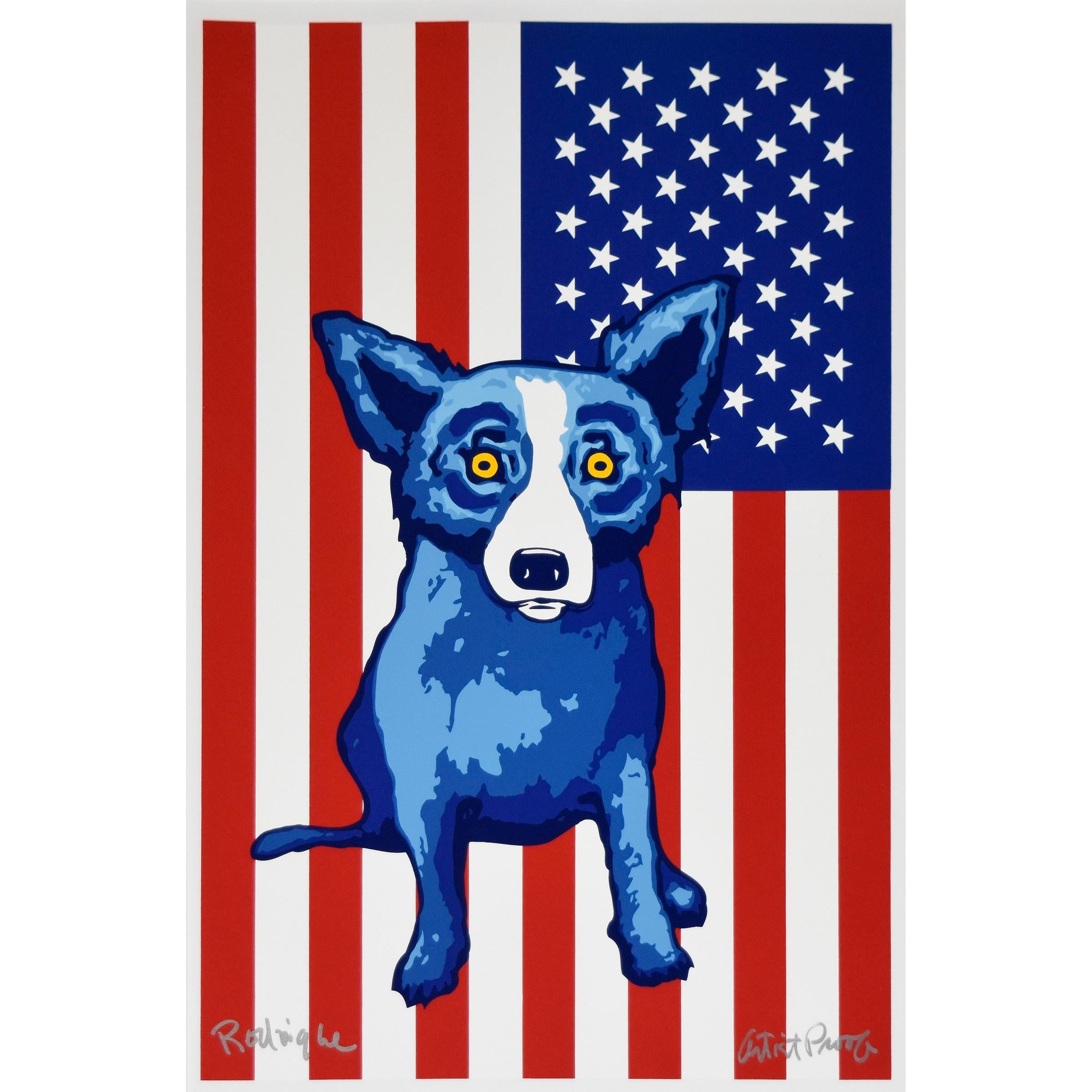 George Rodrigue Animal Print - Blue Dog "Stars and Stripes Forever" Signed Numbered Print