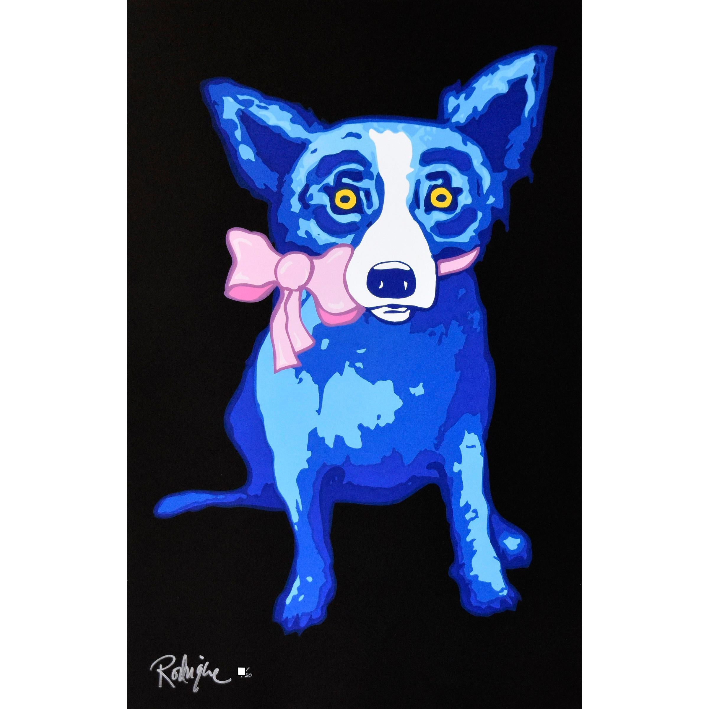 George Rodrigue Animal Print - Blue Dog "Sweetie Pie - Black" Signed Numbered Print