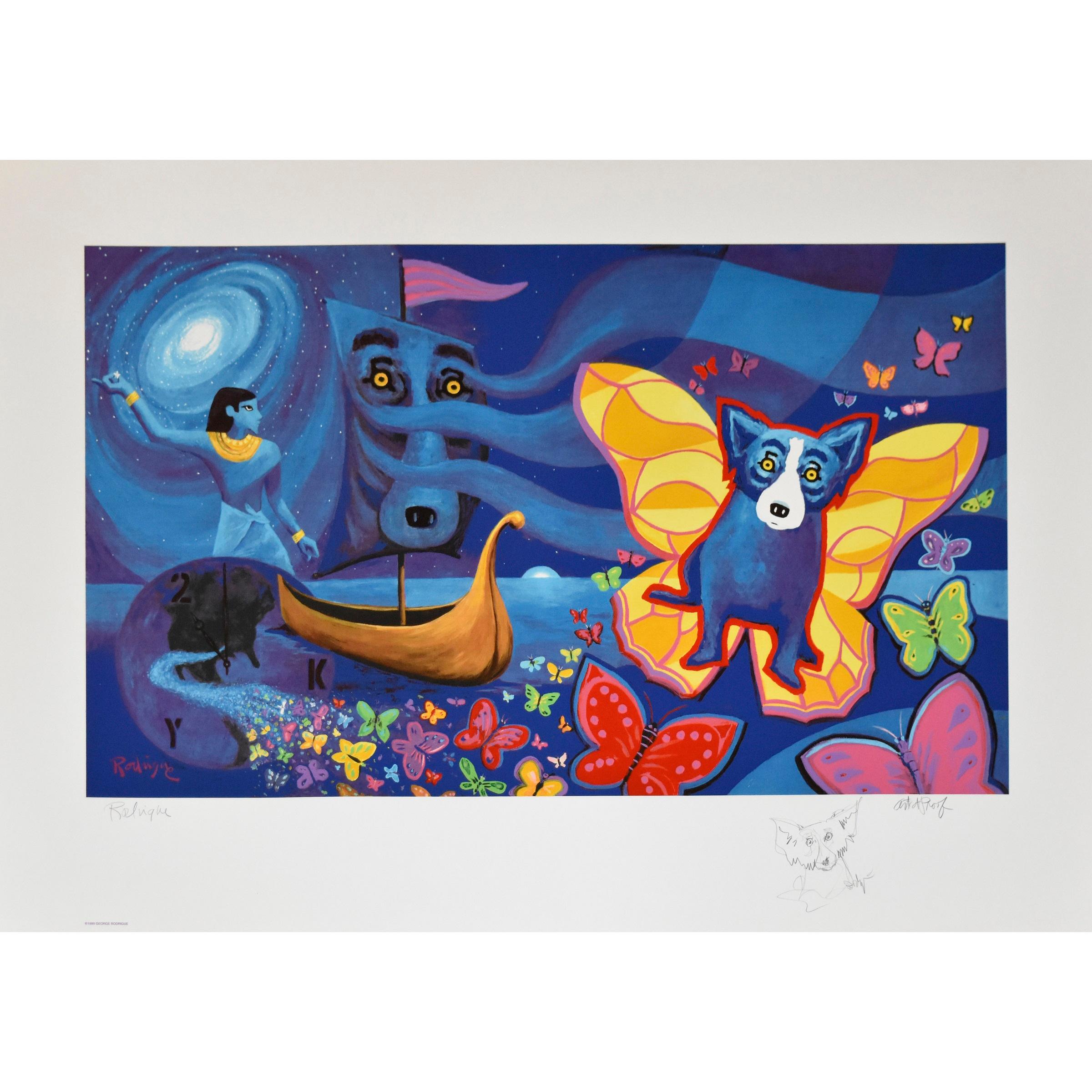 Animal Print di George Rodrigue - Blue Dog "The Millennium - Remarqued", stampa firmata unica nel suo genere