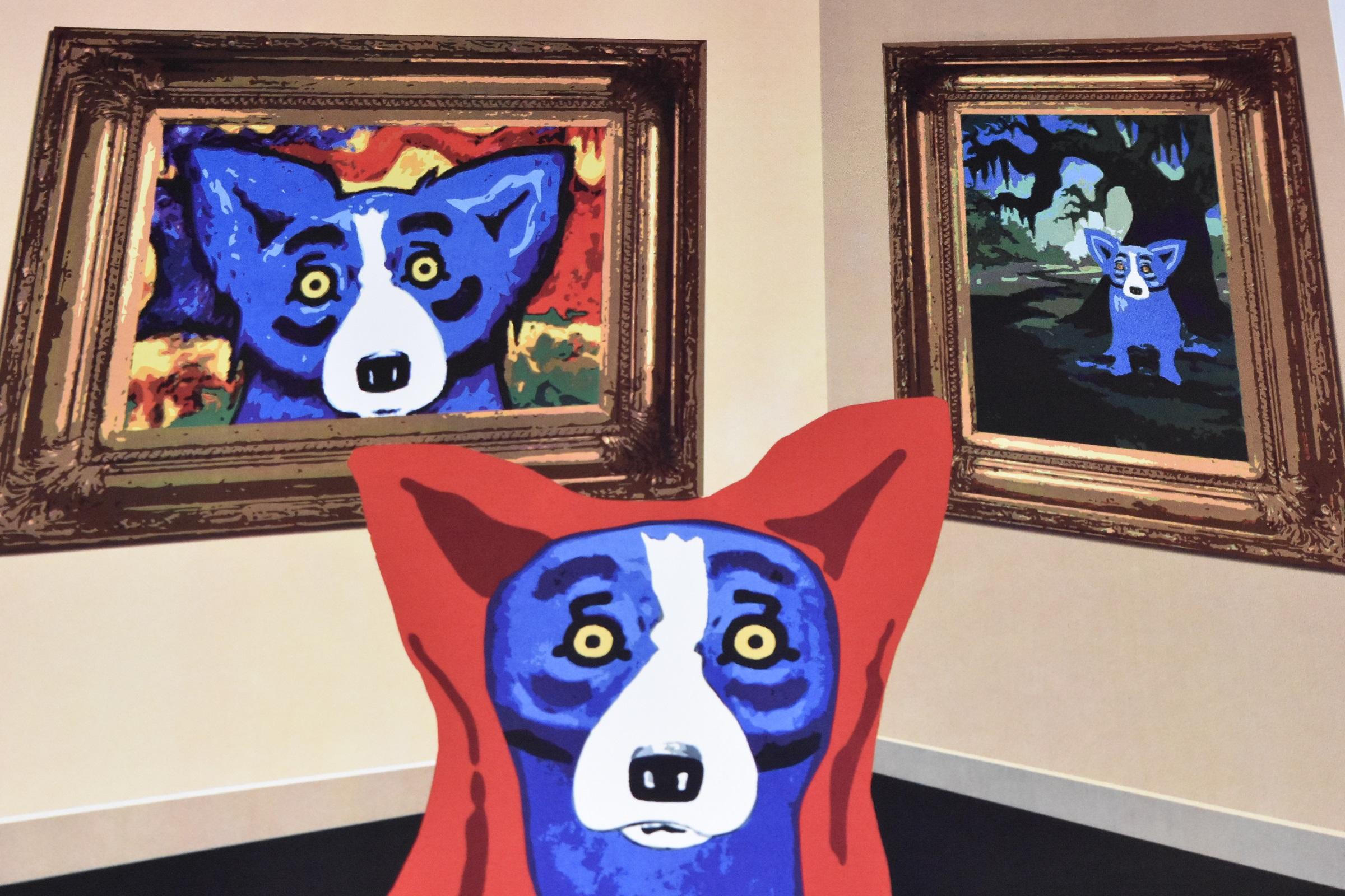Impression signée et numérotée « The Unveiling » avec chien bleu - Beige Animal Print par George Rodrigue