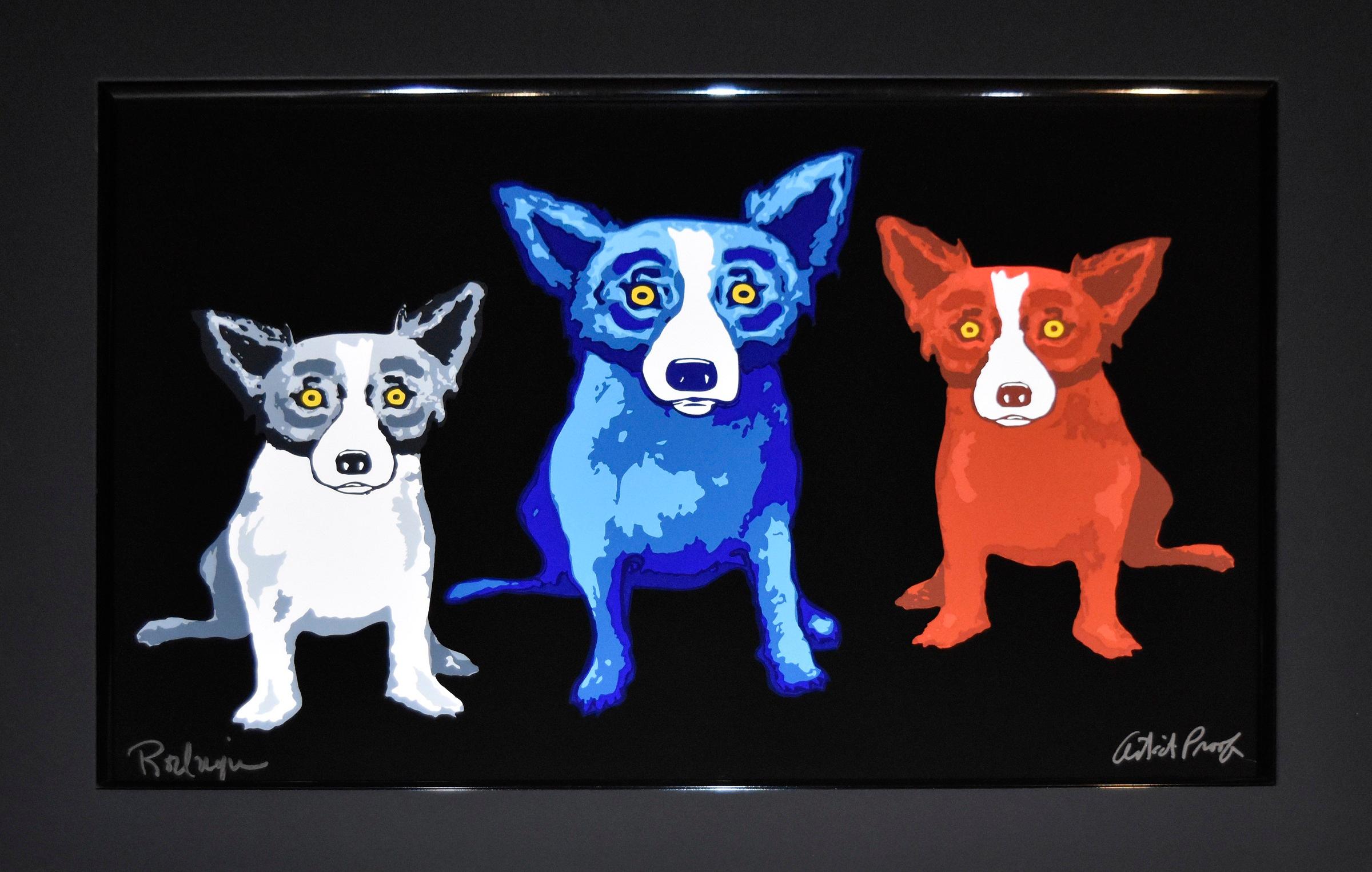 George Rodrigue Animal Print - Blue Dog "Three's Company - Black"