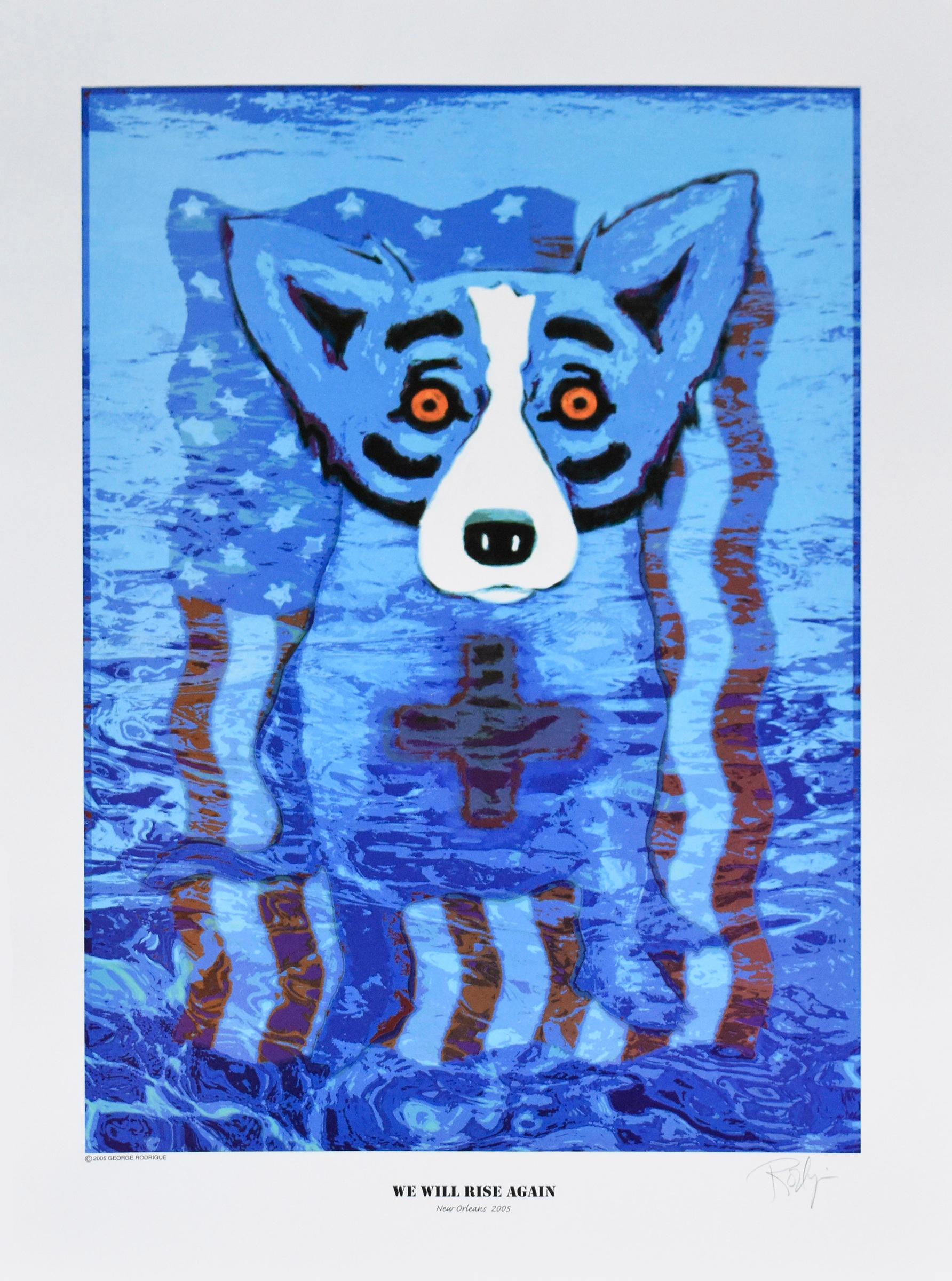 Animal Print de George Rodrigue - Perro Azul "Nos levantaremos de nuevo" Serigrafía firmada