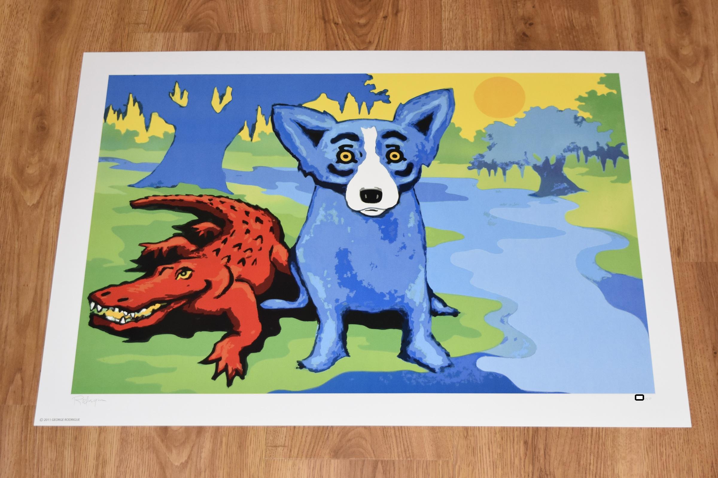 Des chiens bleus et des cajuns sur la rivière - Print de George Rodrigue