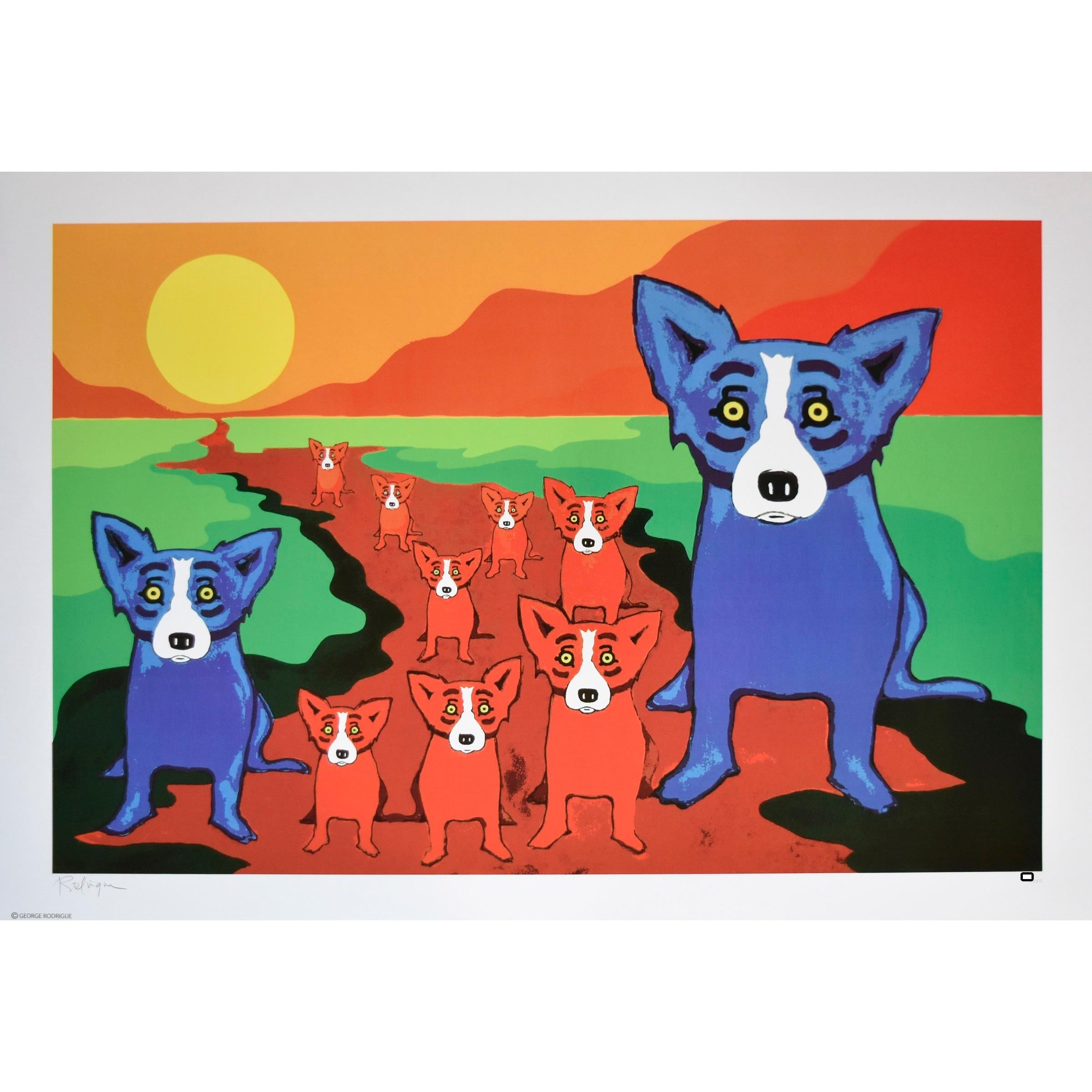 Blue Dogs on the Red River - Signed Silkscreen Print 2