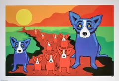 Blue Dogs on the Red River - Signed Silkscreen Print