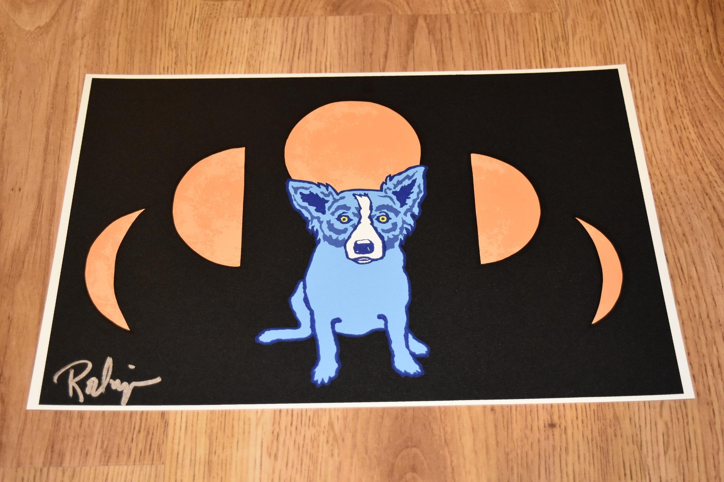 Blue Phases - Signed Silkscreen Print - Black Animal Print by George Rodrigue