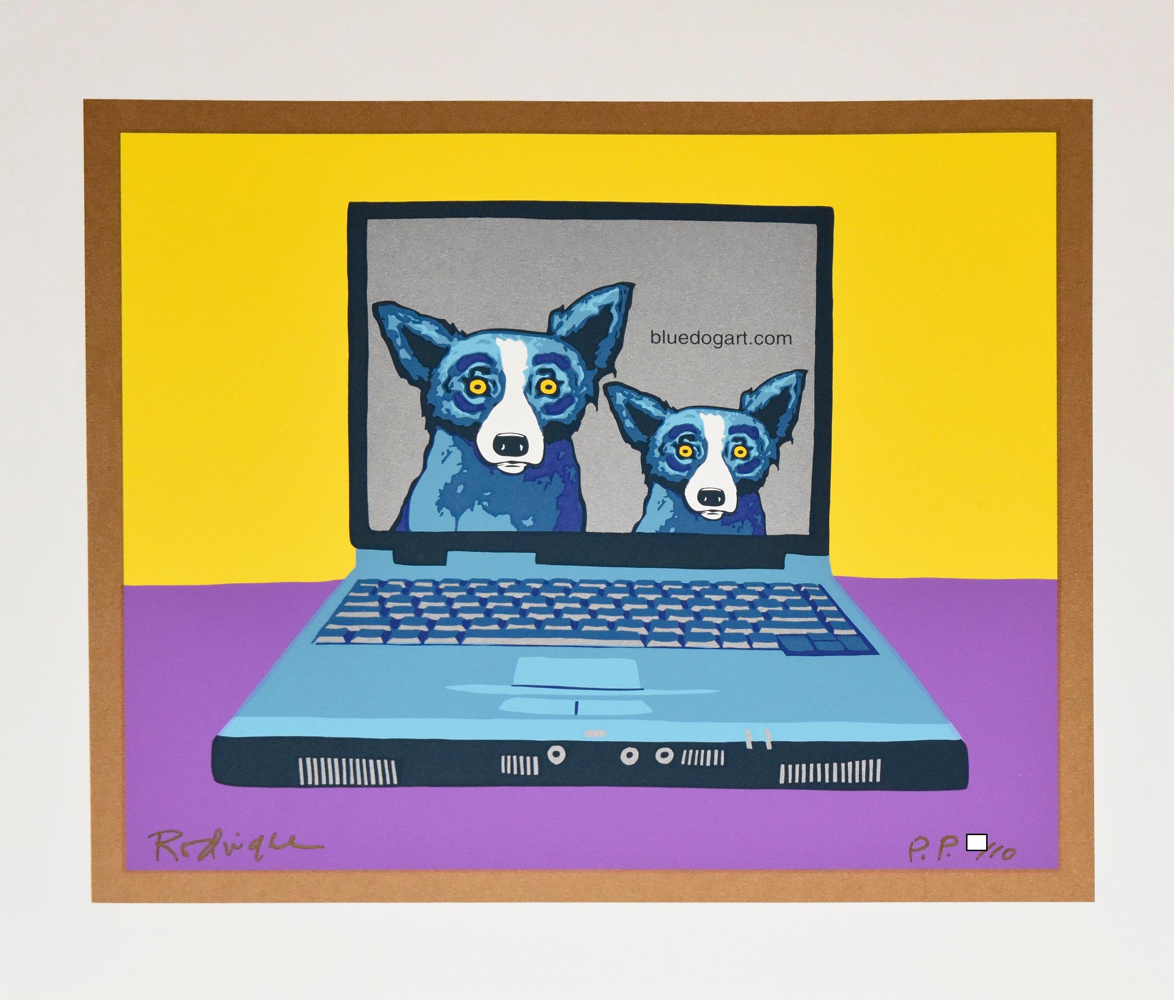 George Rodrigue Animal Print - Bluedogart com - Signed Silkscreen Print Blue Dog
