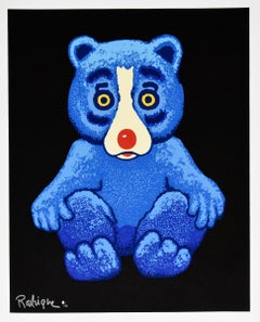 Retro Boogie Bear - Black - Signed Silkscreen Print - Blue Dog